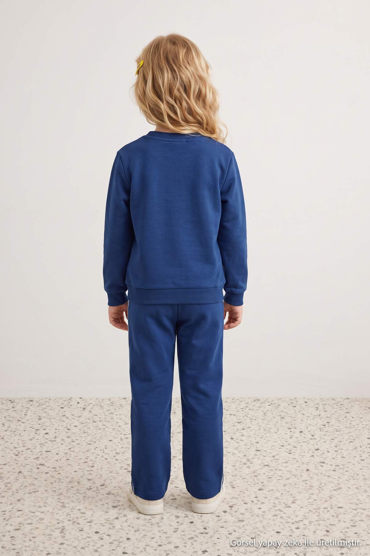 Girls' Navy Patterned Sweatshirt & Trousers Set