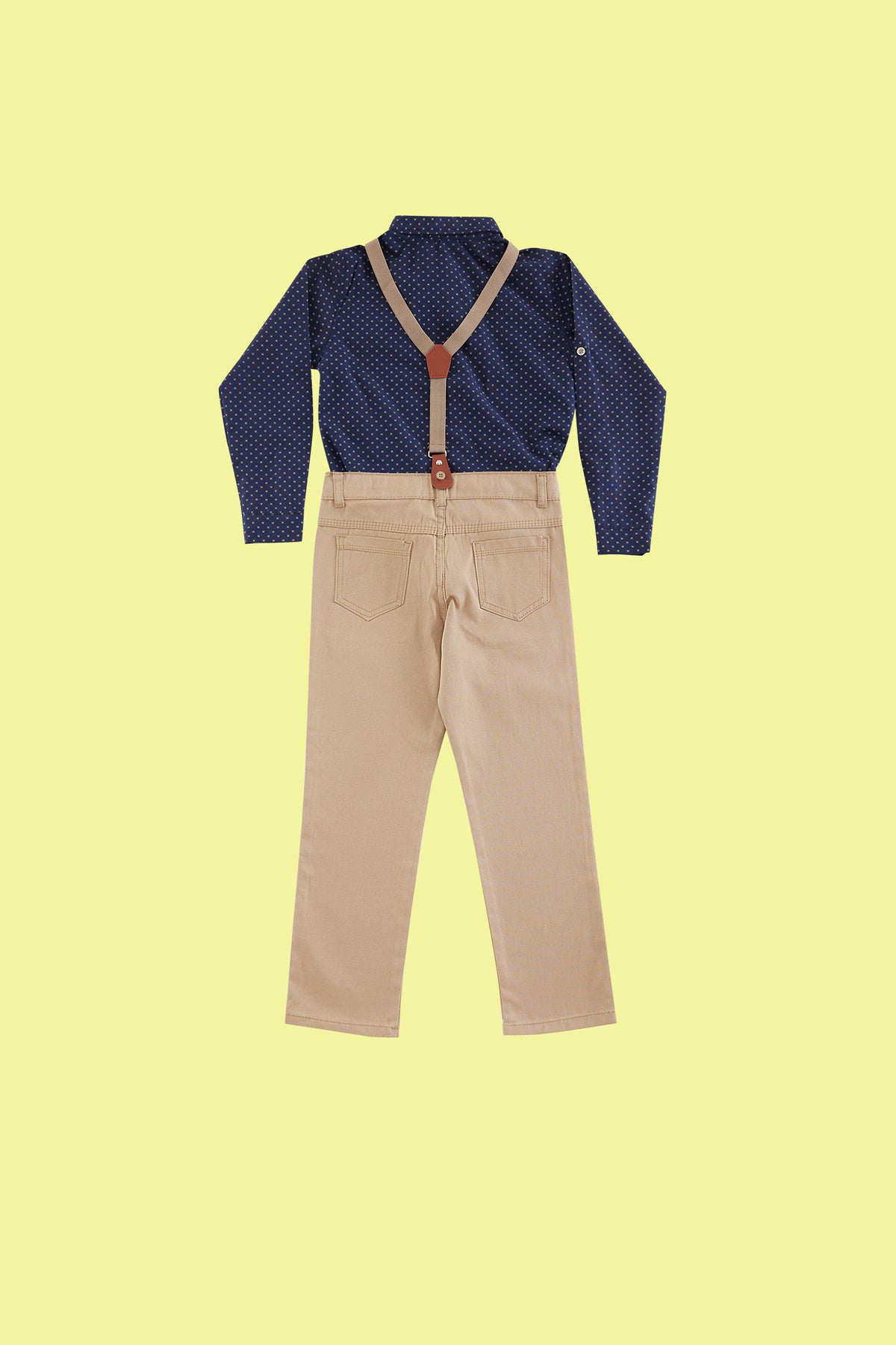 Boys' Navy 4-Piece Bow Tie, Polka-Dot Shirt, Trousers & Braces Set