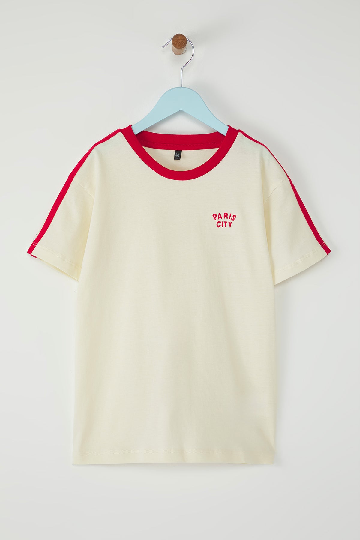 Boys' Ecru Slogan-Embroidered Piped Cotton T-Shirt