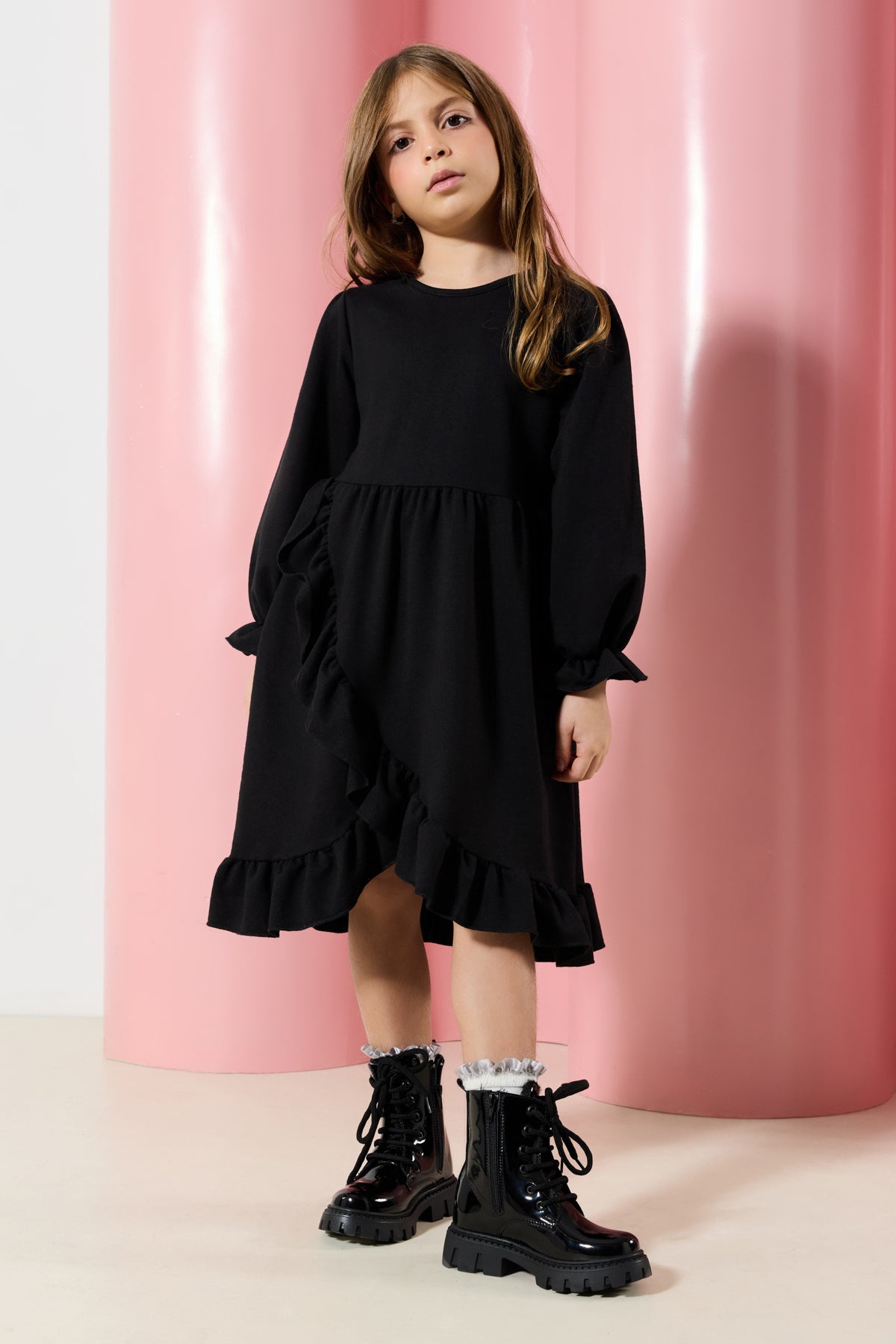 Girls' Classic Black Patent Lace-Up Boots