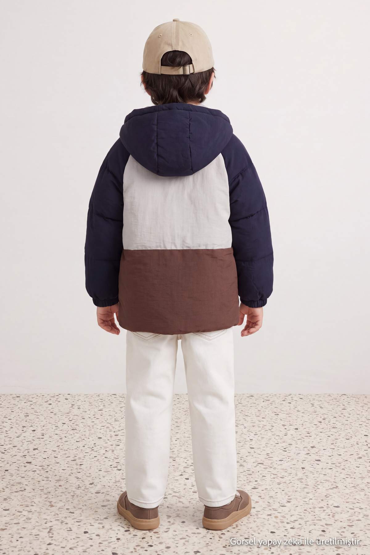 Boys' Colour-Block Fleece-Lined Hooded Puffer Coat