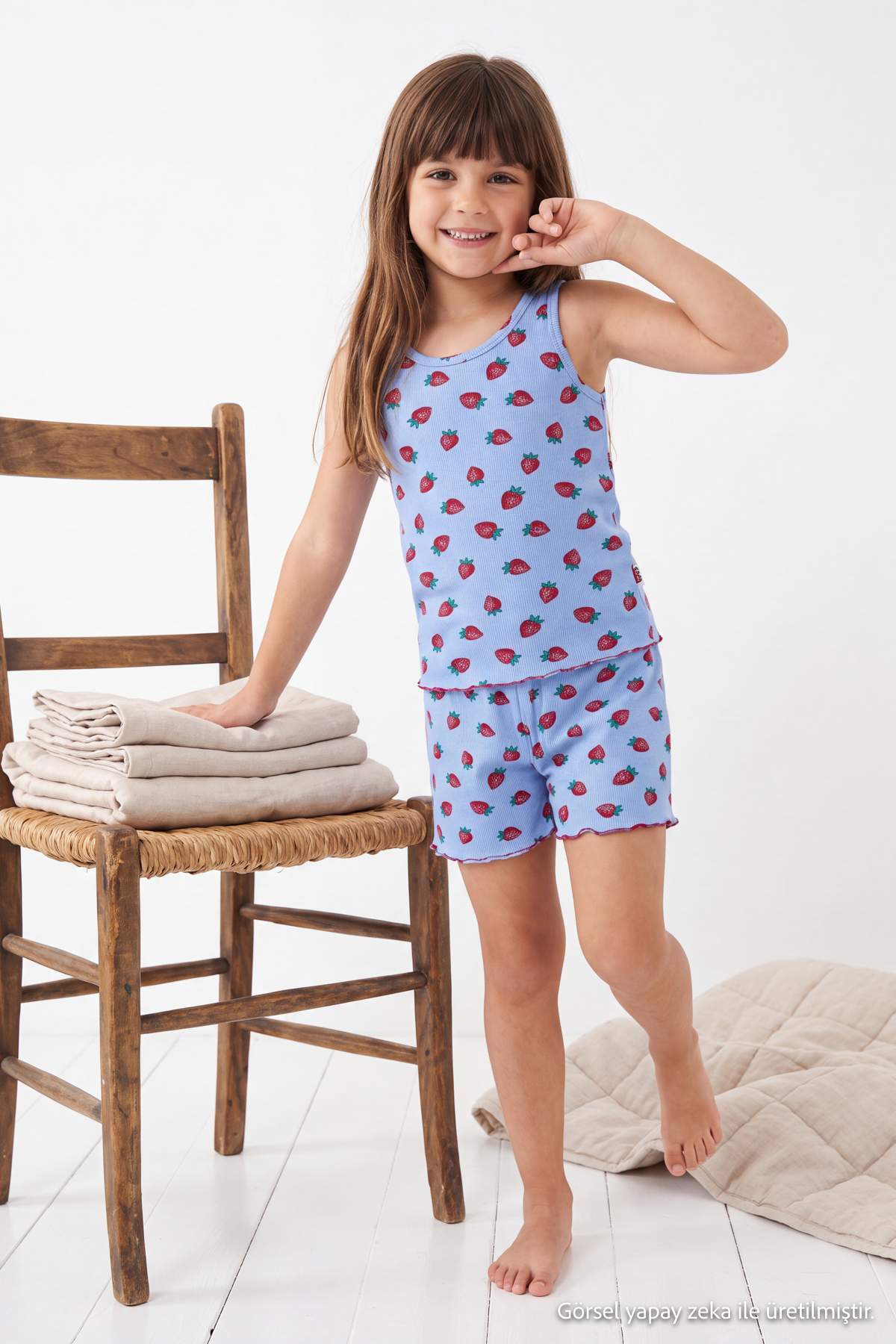 Girls' Strawberry-Print Pyjama Set