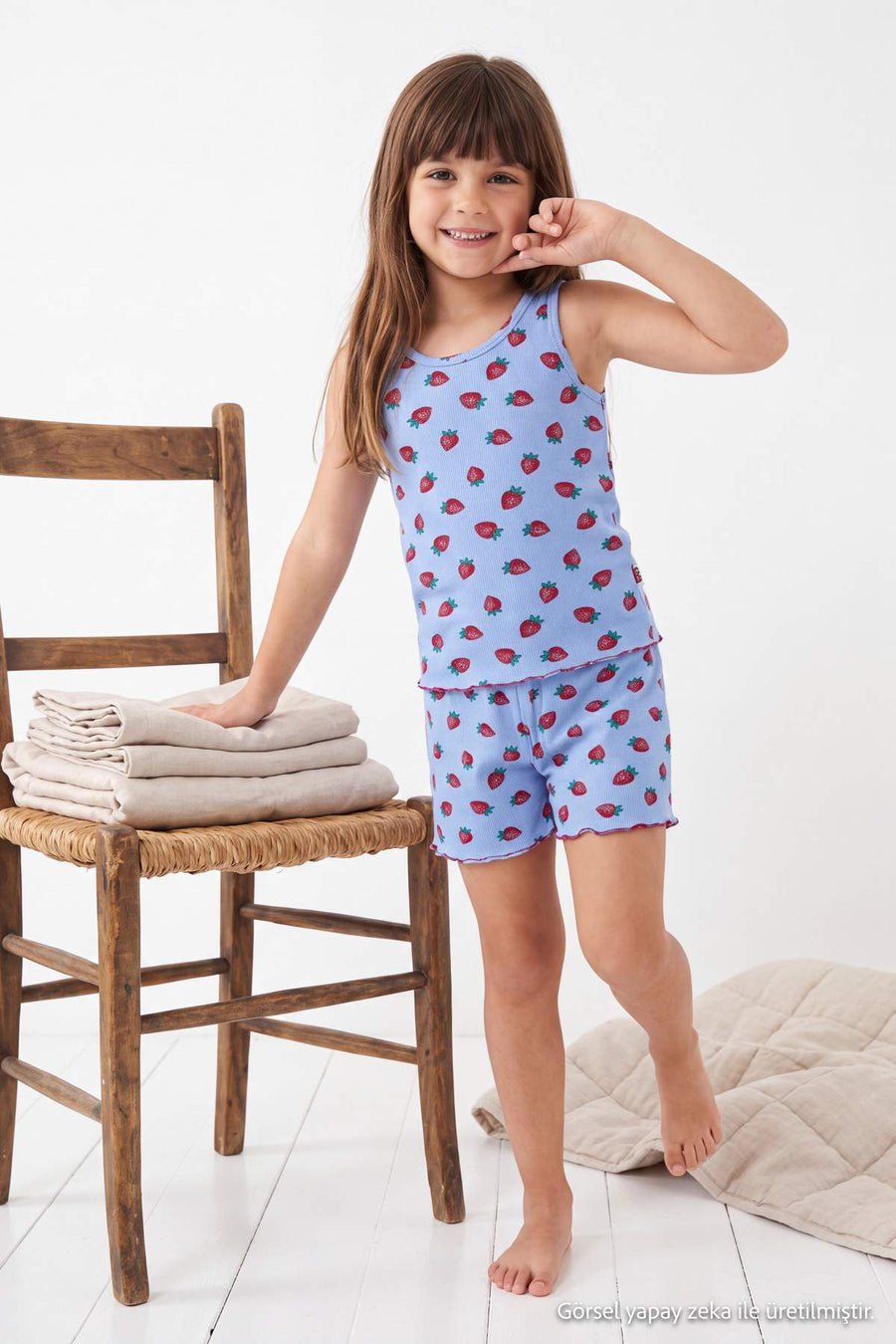 Girls' Strawberry-Print Pyjama Set