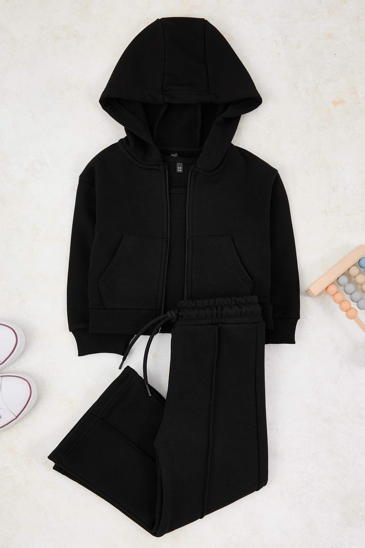 Girls' Beige 3-Piece Hooded Vest, Sweatshirt & Jogger Set