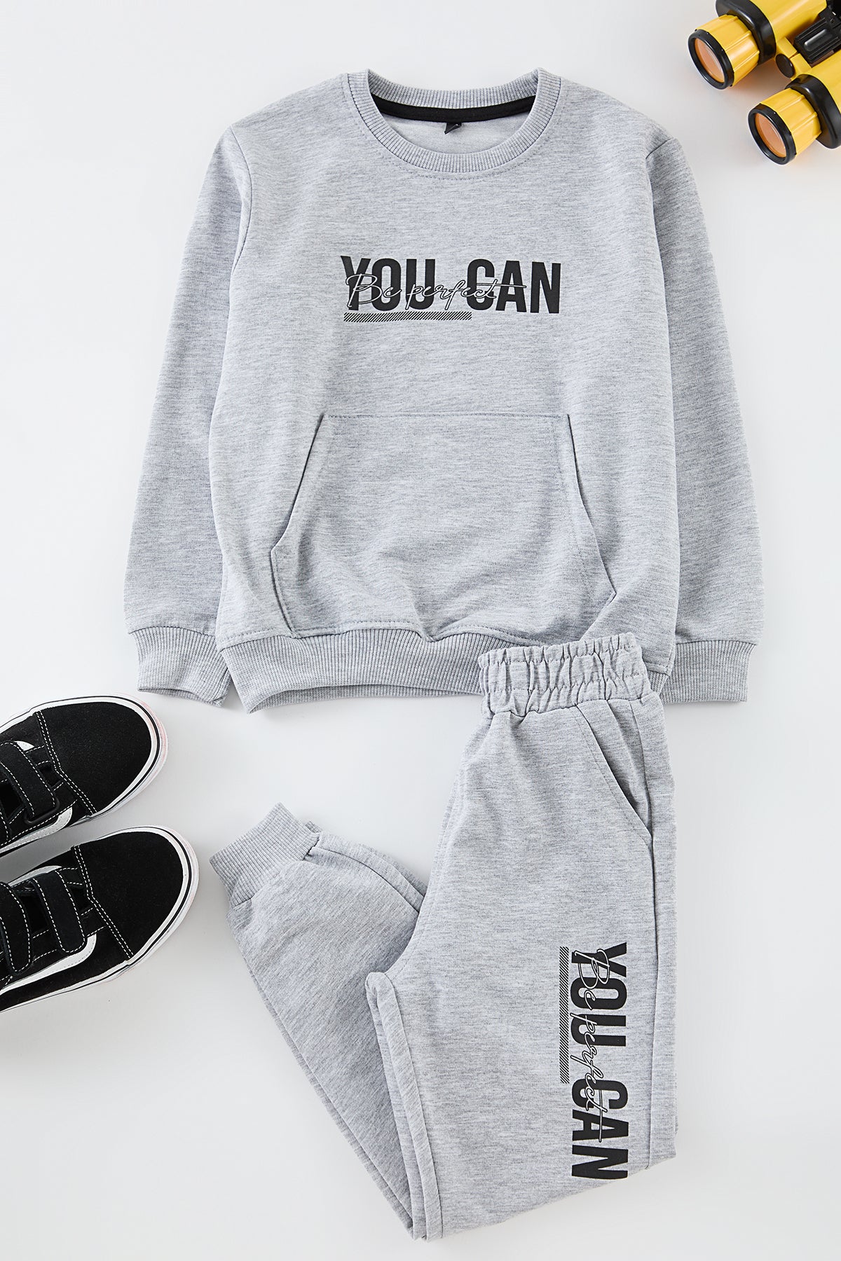 Boys' Grey Marl Slogan Light Sweatshirt & Jogger Set