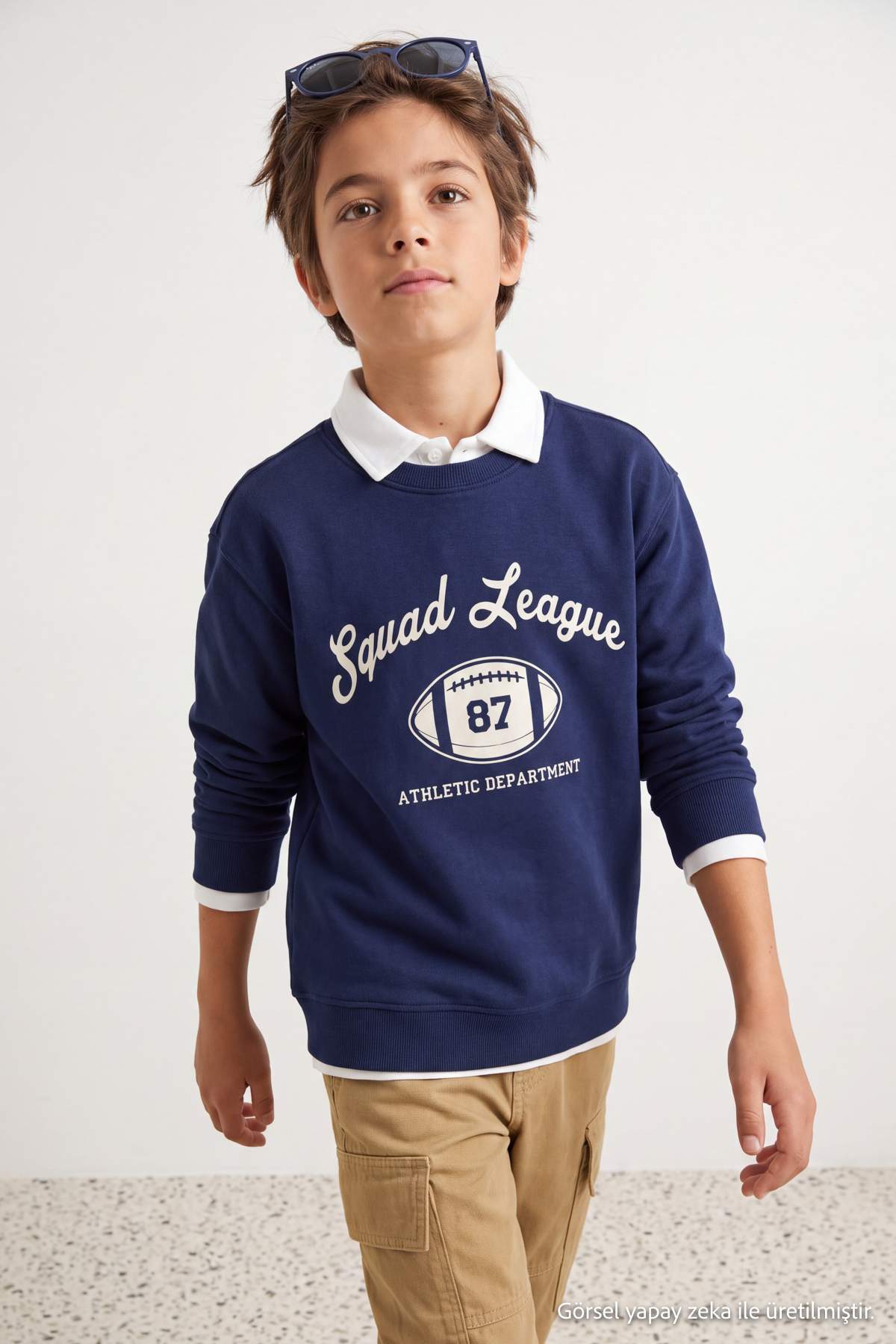 Boys' Navy Varsity-Print Sweatshirt