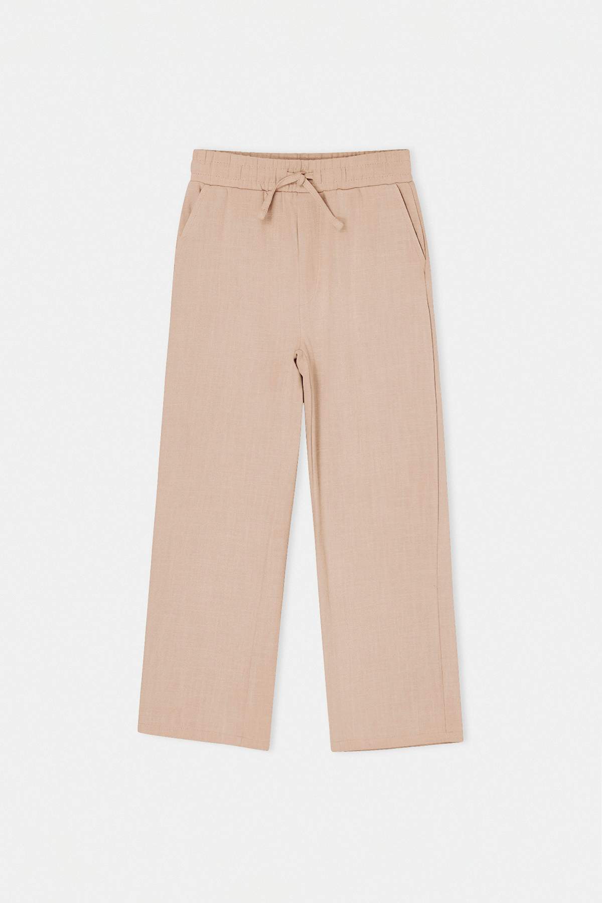 Boys' Beige Cotton Plain Trousers