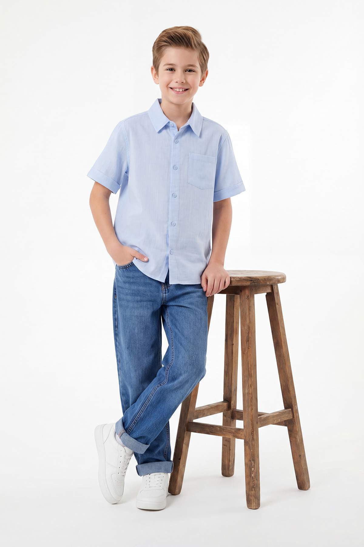 Boys' Basic Cotton Short-Sleeve Shirt