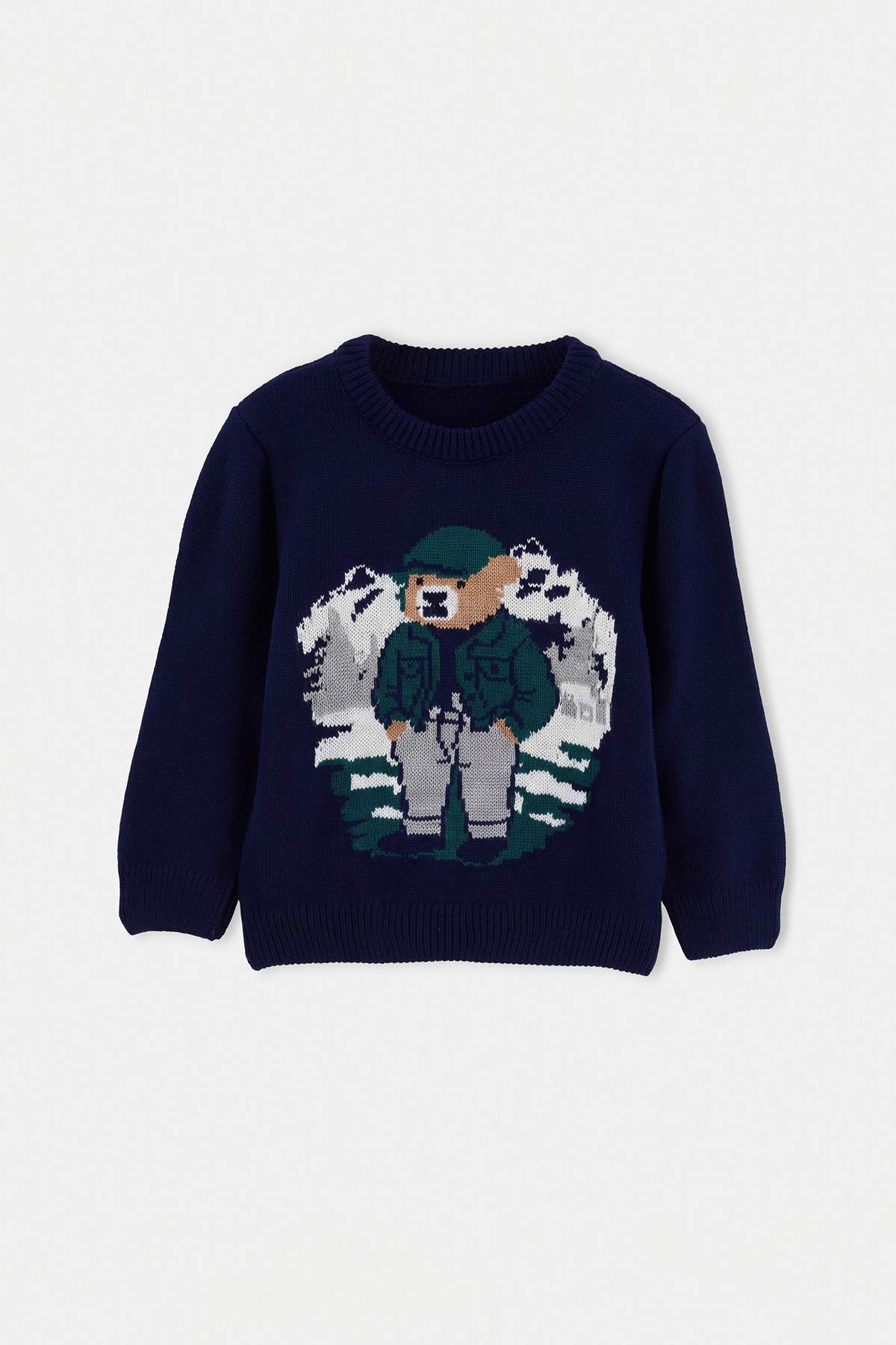 Boys' Navy Bear-Motif Knit Jumper