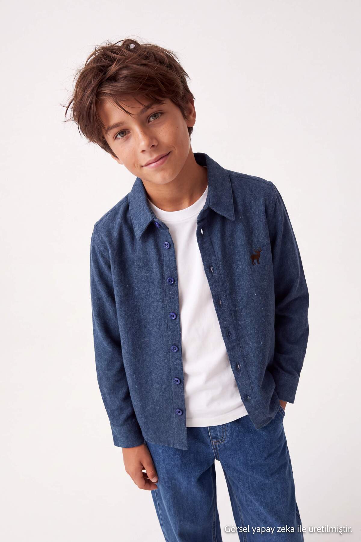 Boys' Navy Long-Sleeve Flannel Shirt
