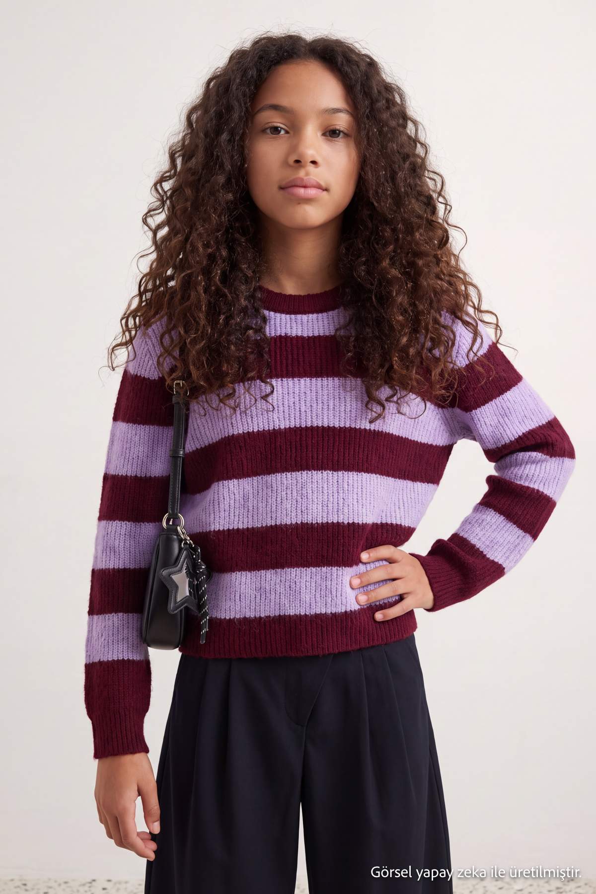 Girls' Striped Crew-Neck Knit Jumper