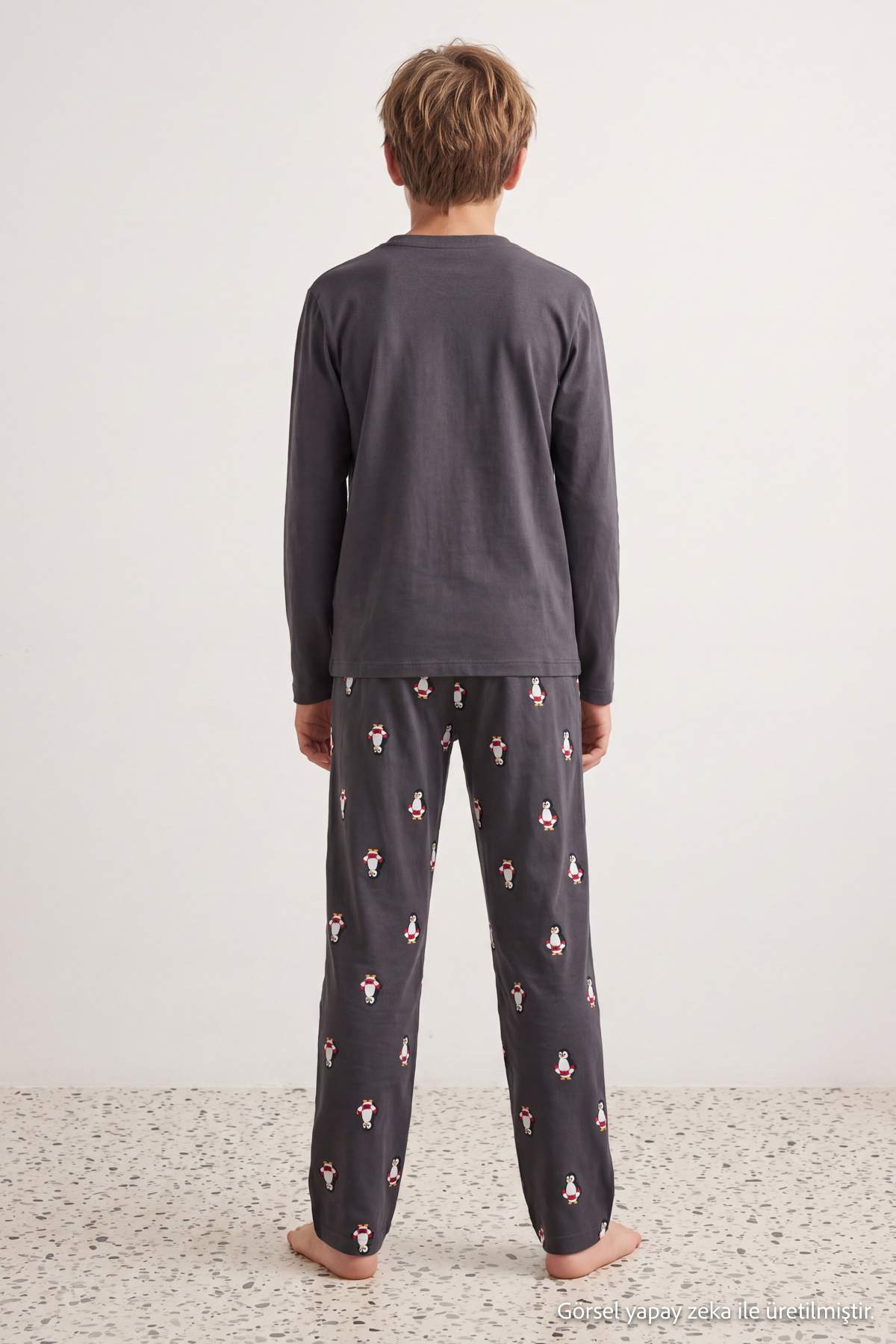 Boys' Anthracite Animal-Print Cotton Pyjama Set