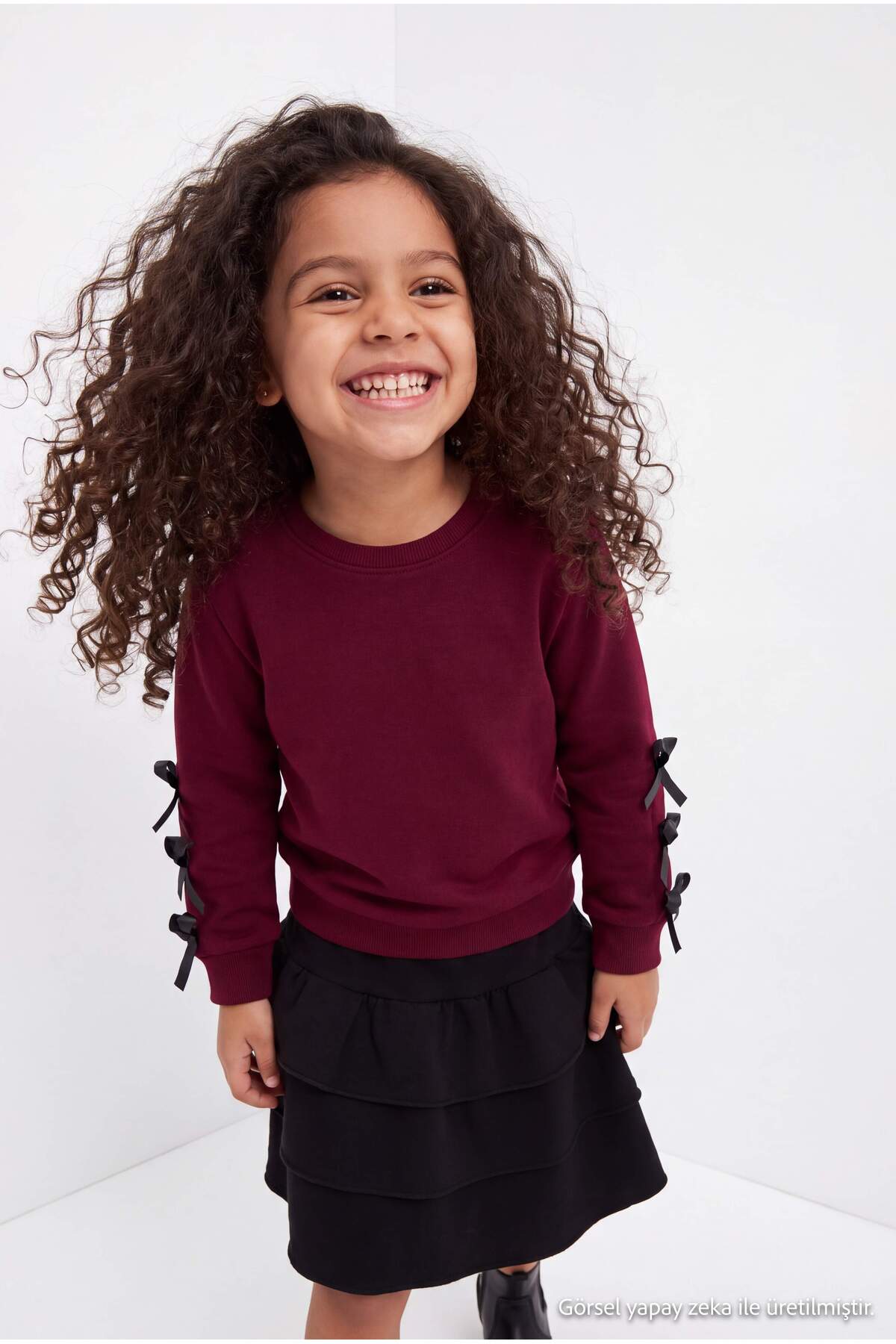 Girls' Bow-Sleeve Sweatshirt & Tiered Skirt Set