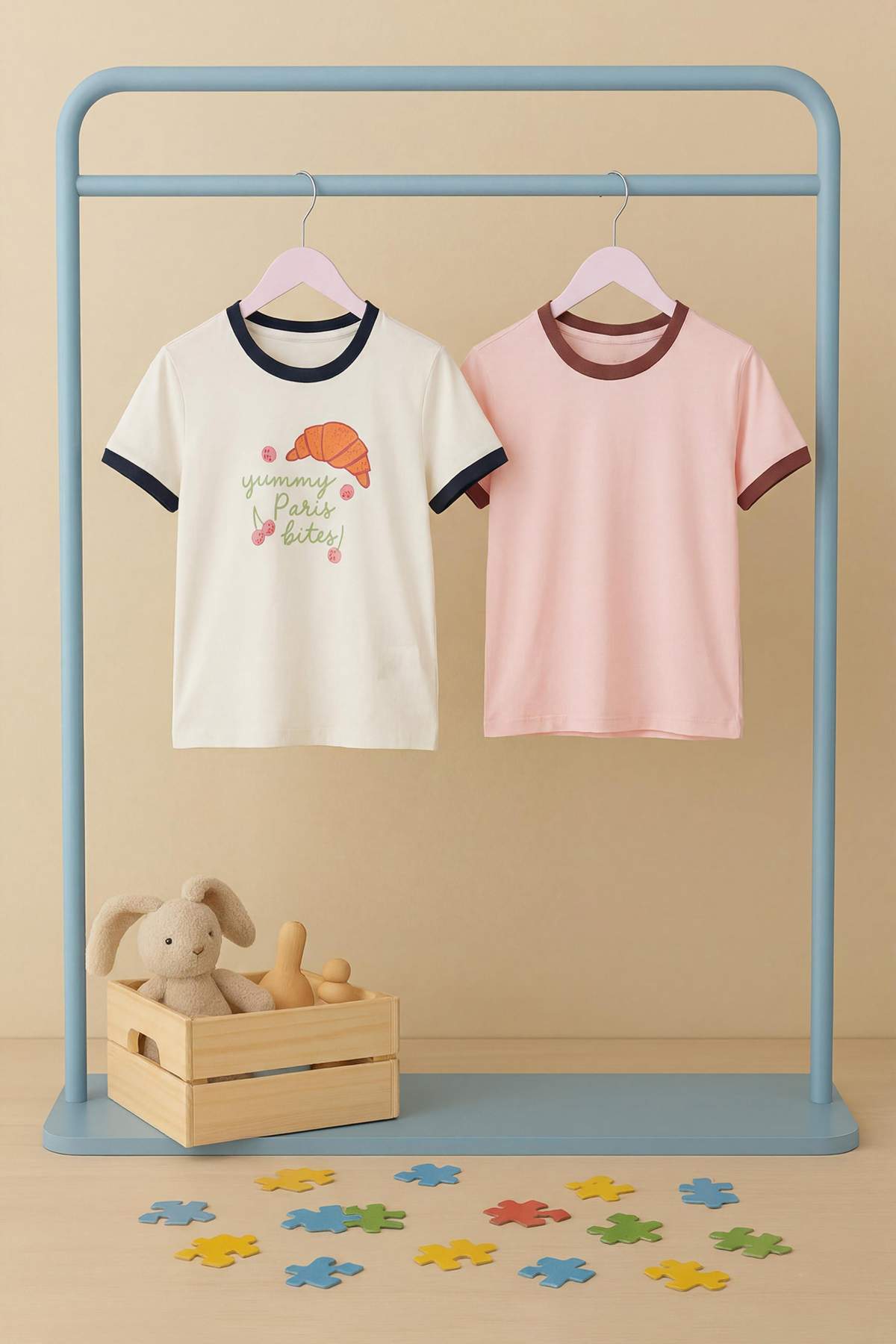 Girls' Pink & Ecru Plain T-Shirt 2-Pack