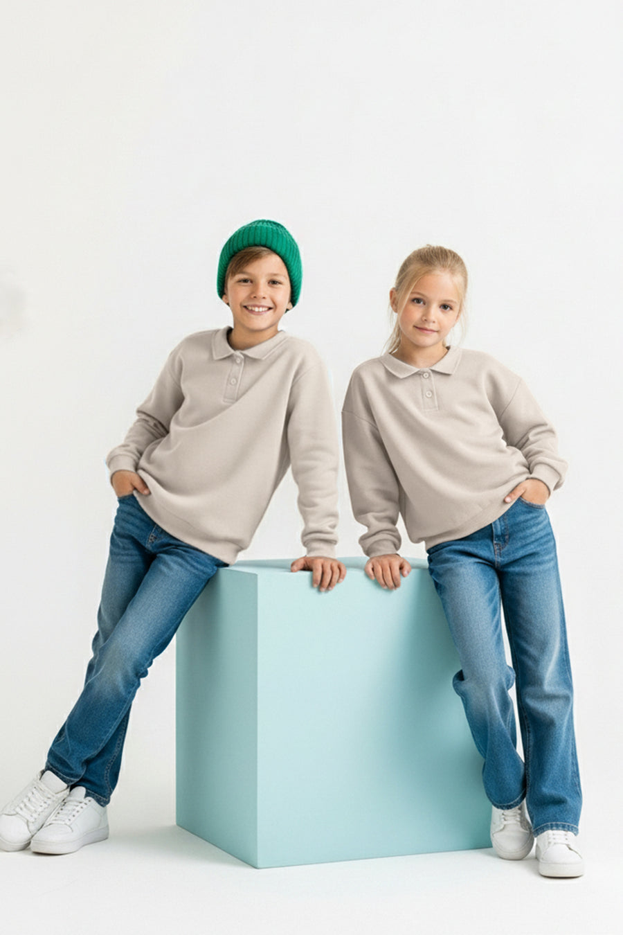 Kids' Stone Polo-Collar Cotton Sweatshirt
