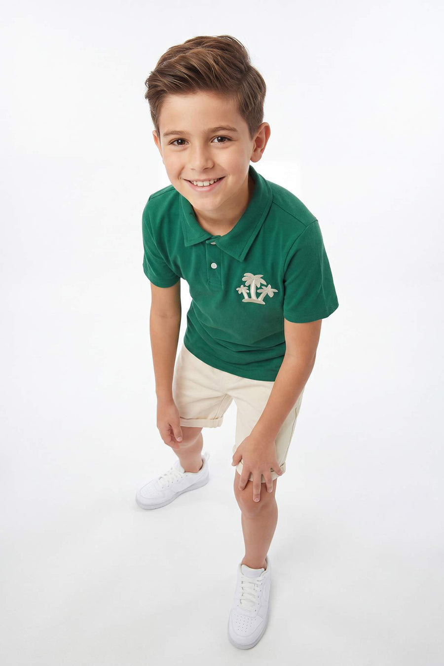 Boys' Green Embroidered Cotton Polo Short-Sleeve Set