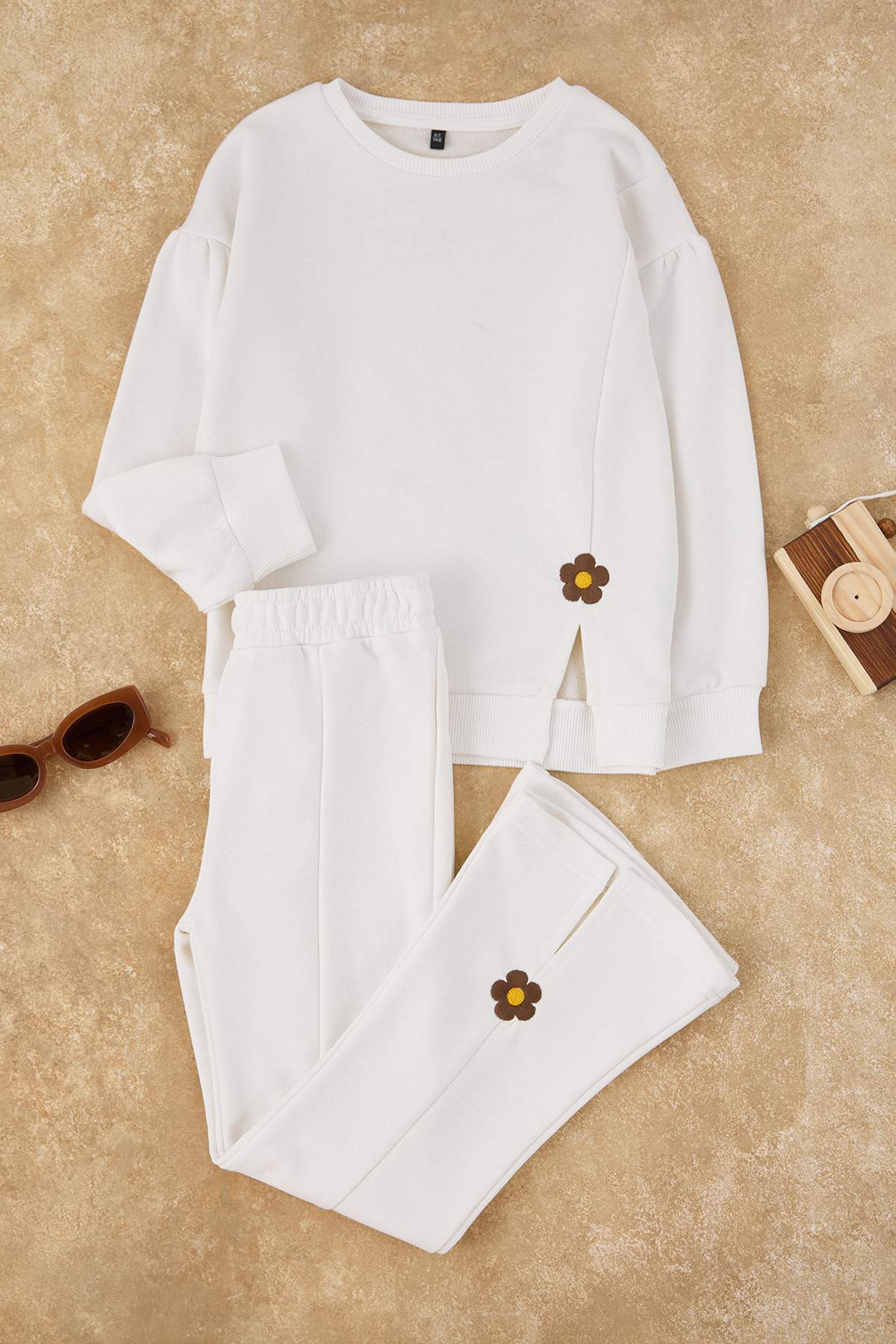Girls' Ecru Floral Cotton Two-Piece Set