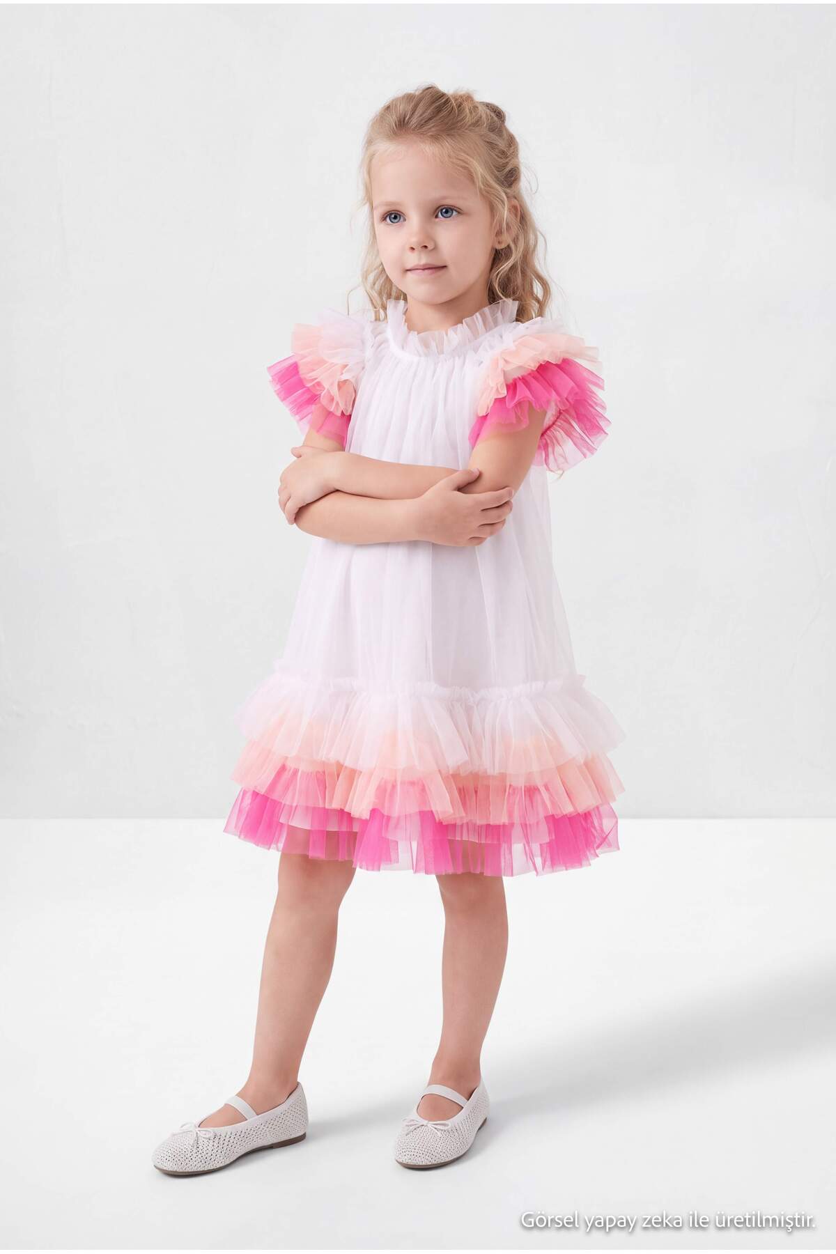 Girls' White Tulle Party Dress