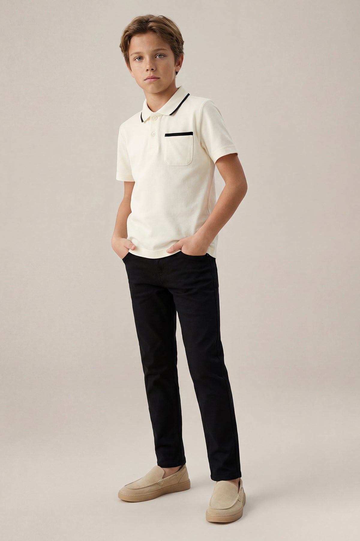 Boys' Ecru Polo Top & Trousers Set