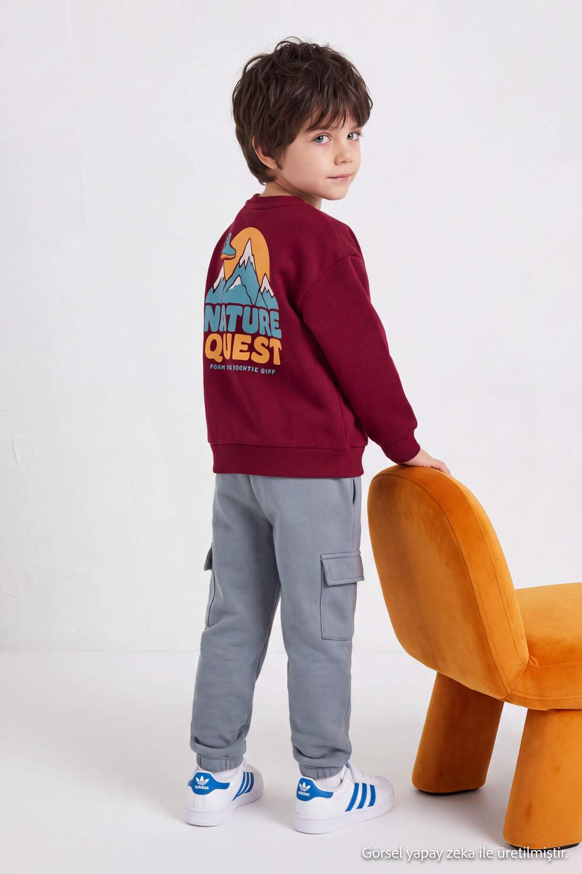 Boys' Burgundy Sweatshirt & Grey Cargo Jogger Set