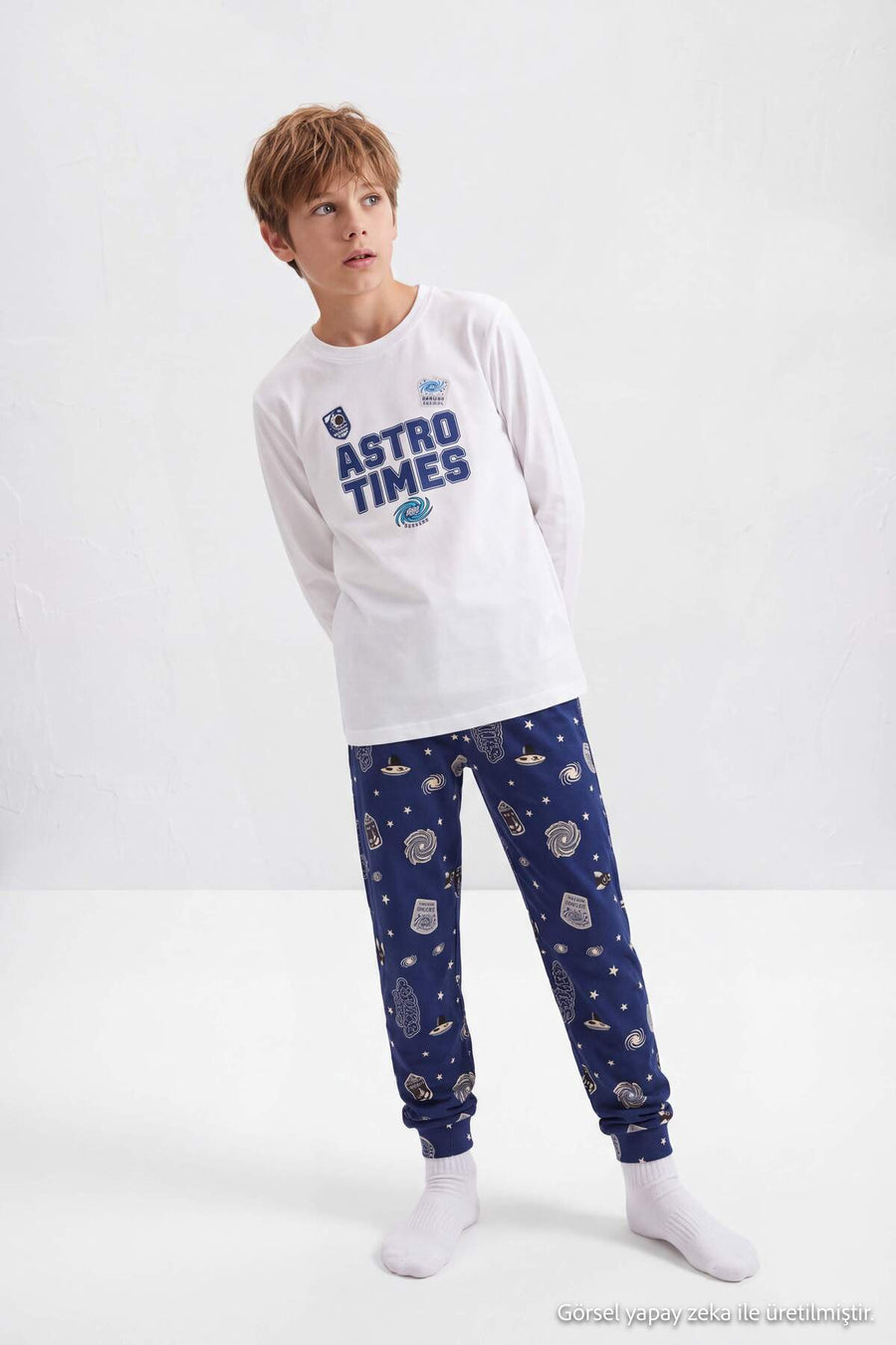 Boys' Navy Space-Print Pyjama Set
