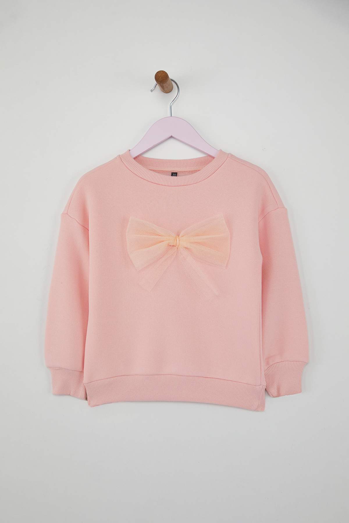 Girls' Powder Pink Bow Fleece-Lined Sweatshirt