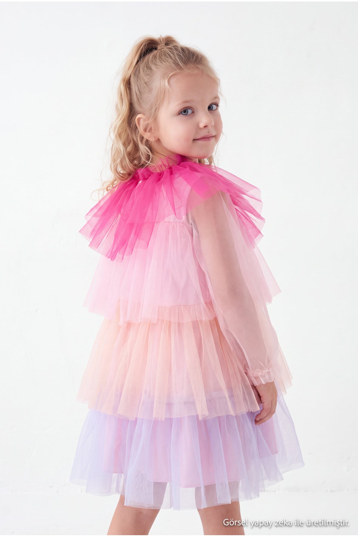 Girls' Multicolour Tiered Tulle Party Dress