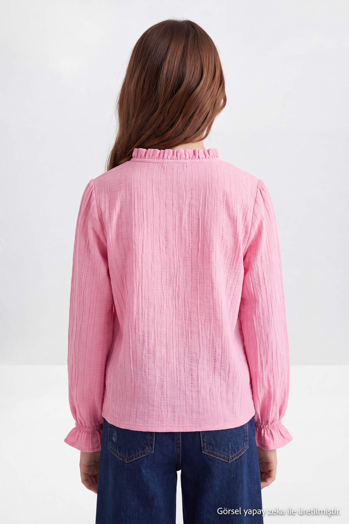 Girls' Pink Frilled Long-Sleeve Shirt