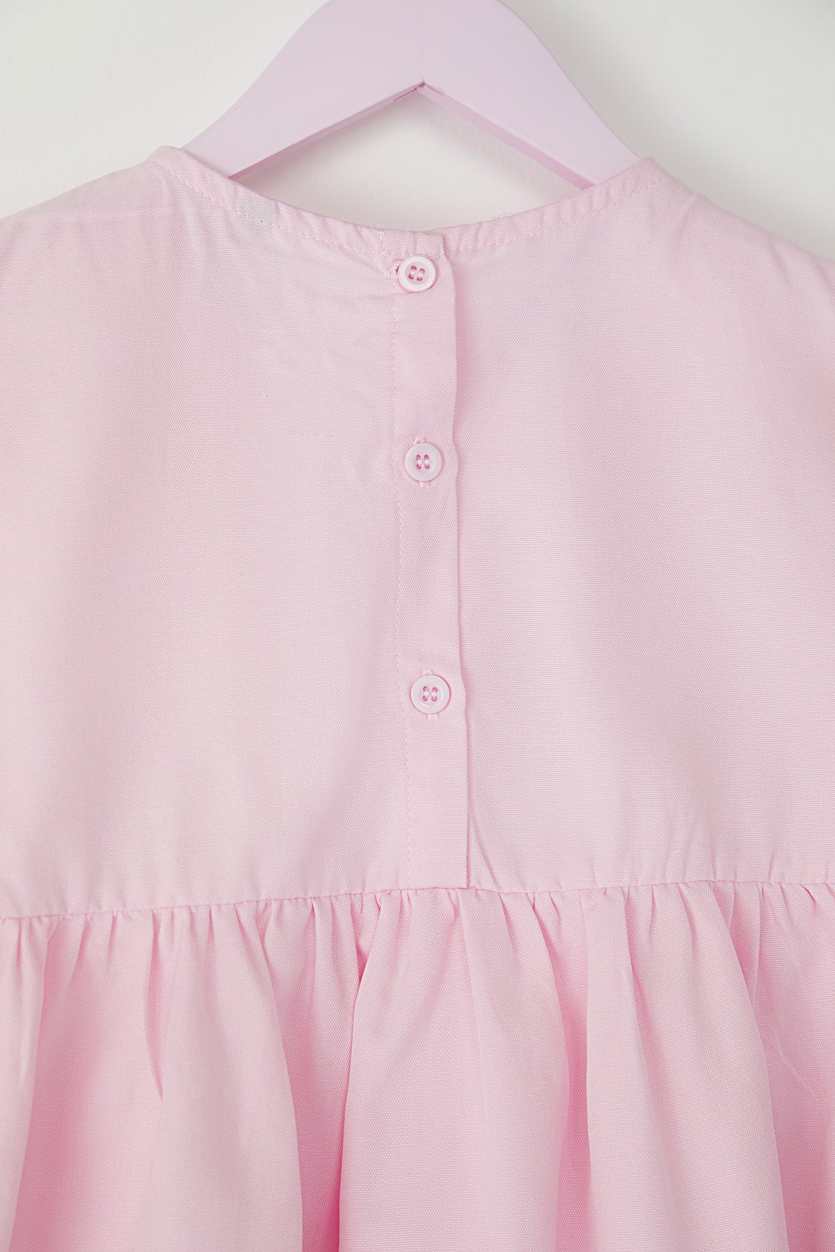 Girls' Pink Cotton Puff-Sleeve Wrap Party Dress