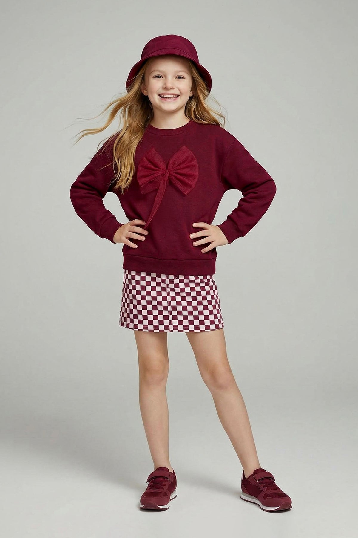 Girls' Powder Pink Bow Fleece-Lined Sweatshirt