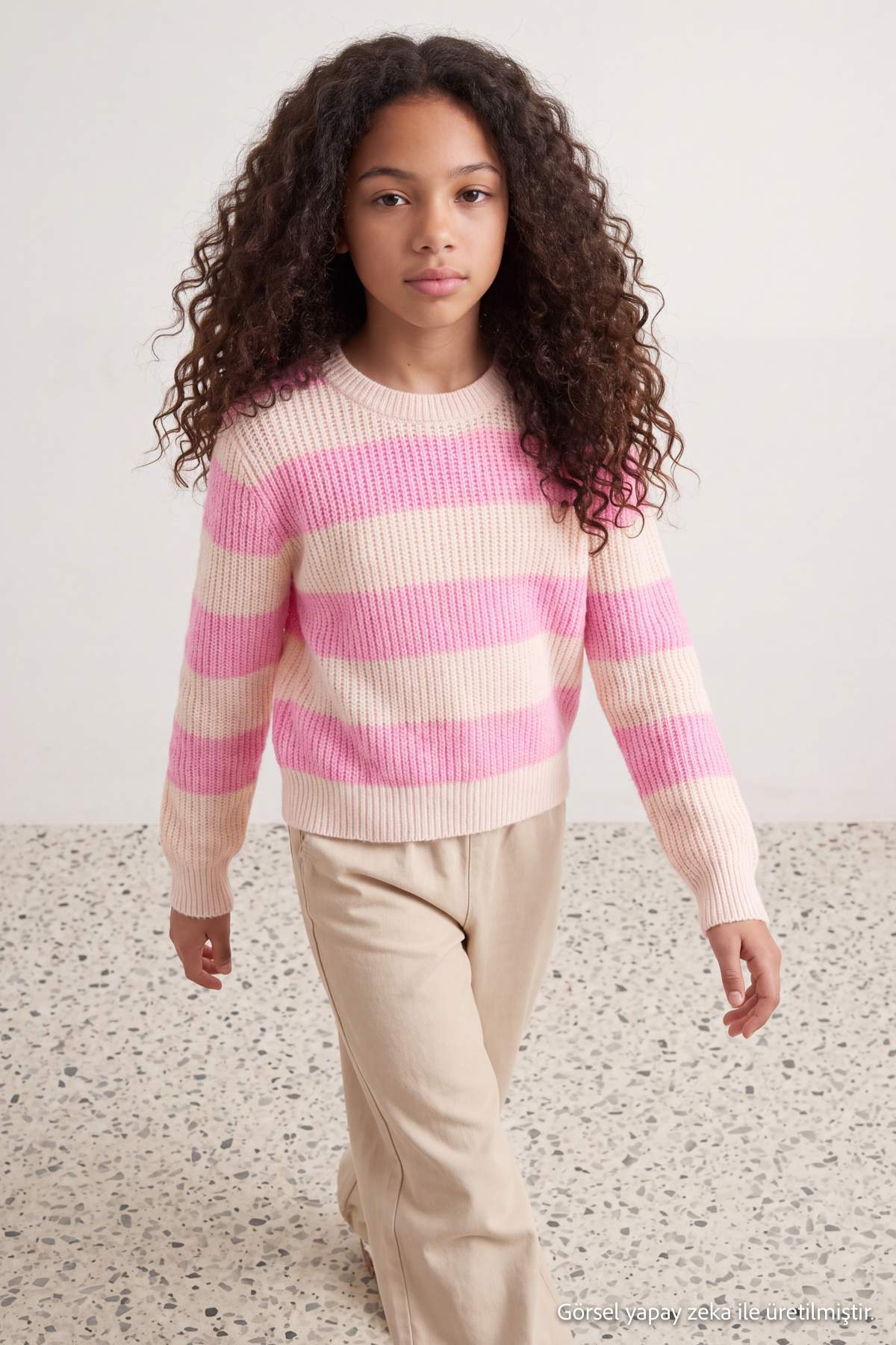 Girls' Striped Crew-Neck Knit Jumper