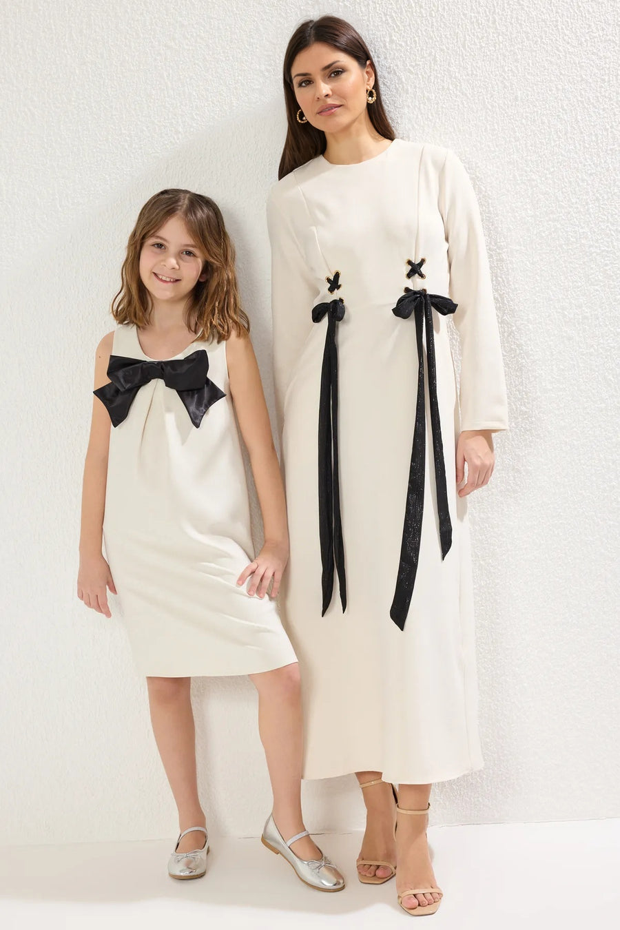 Girls' Ecru Ribbon-Bow Mini Me Dress