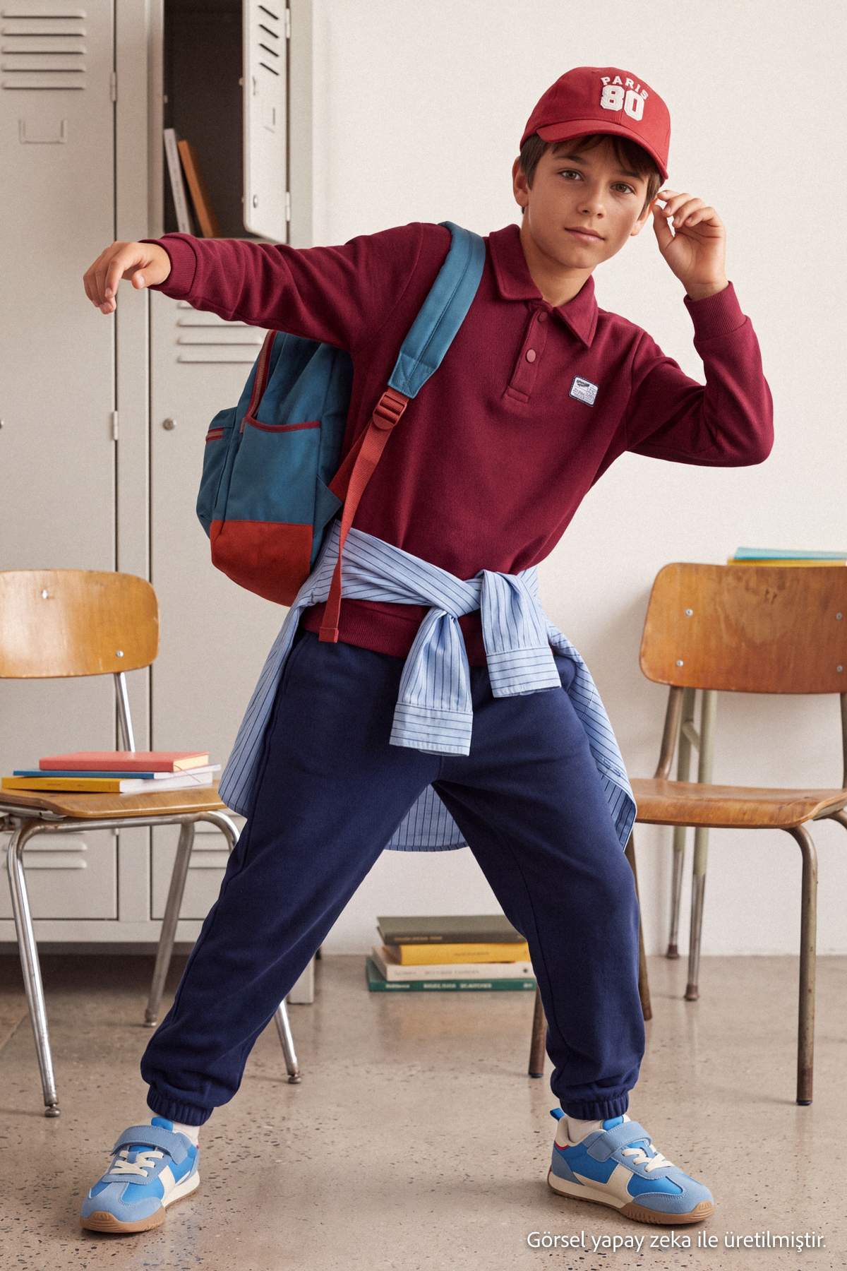 Boys' Burgundy Polo-Collar Sweatshirt & Jogger Set