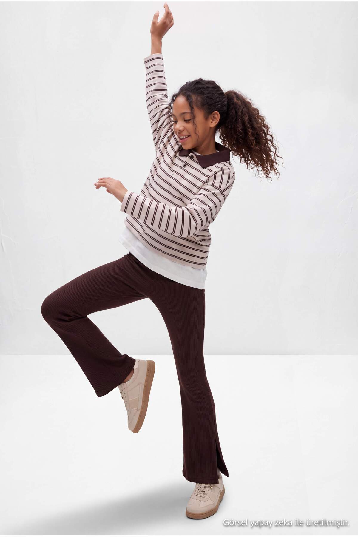 Girls' Brown Knit Leggings
