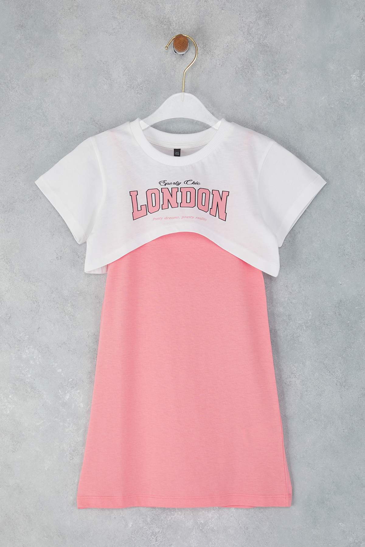 Girls' Pink Slogan-Print Cotton Jersey Dress