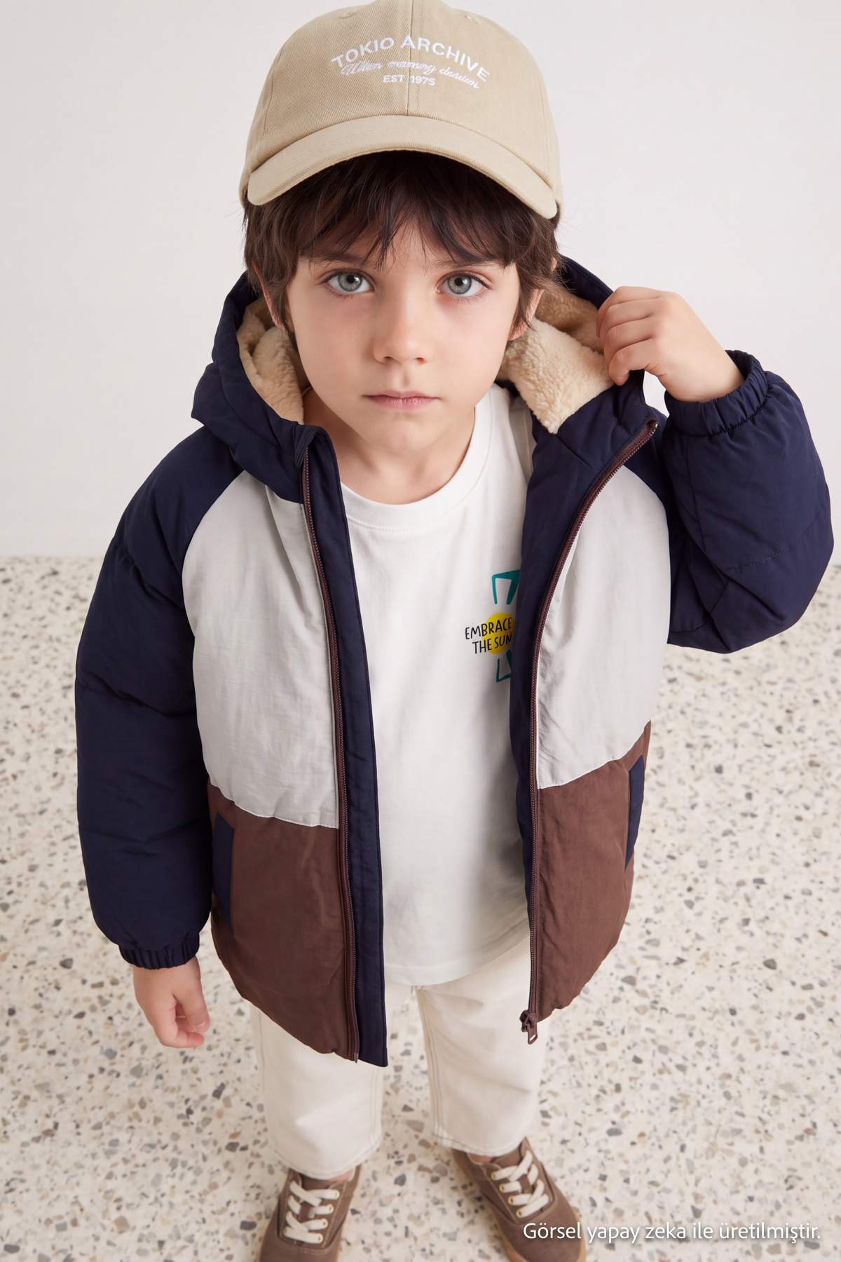 Boys' Colour-Block Fleece-Lined Hooded Puffer Coat