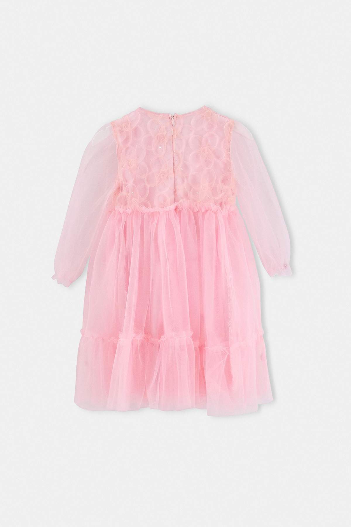 Girls' Pink Plain Woven Mini Dress