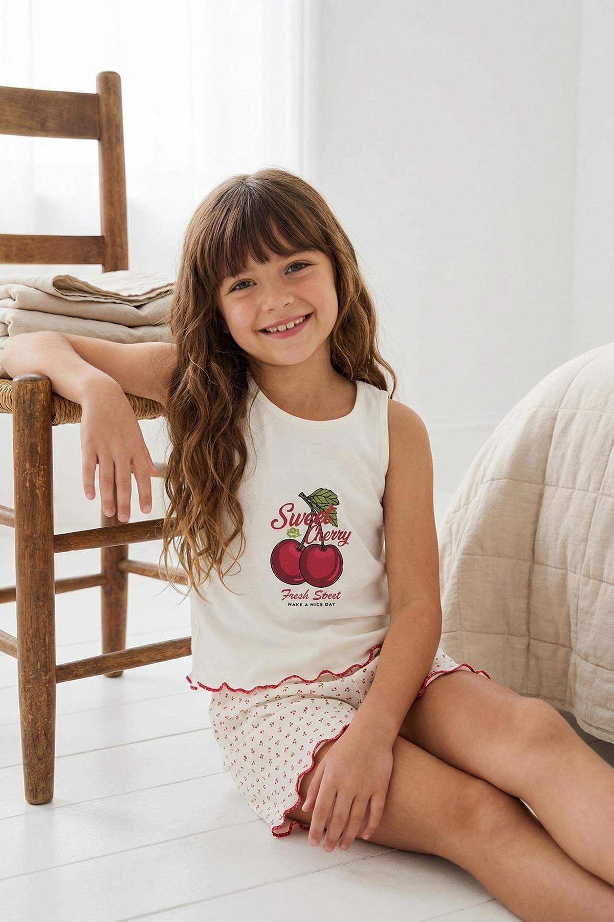 Girls' Strawberry-Print Pyjama Set