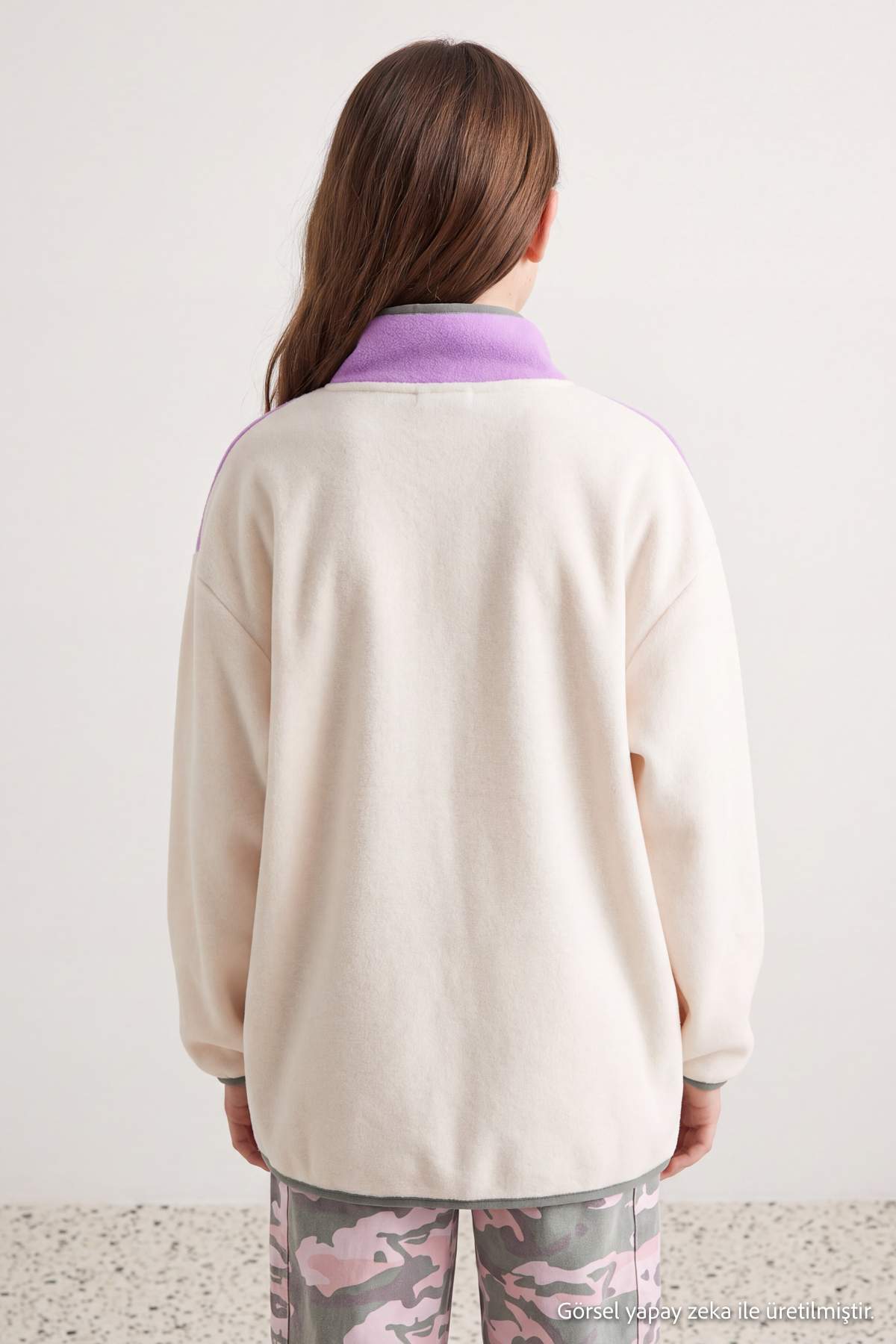 Girls' Ecru Fleece Jacket with Pockets
