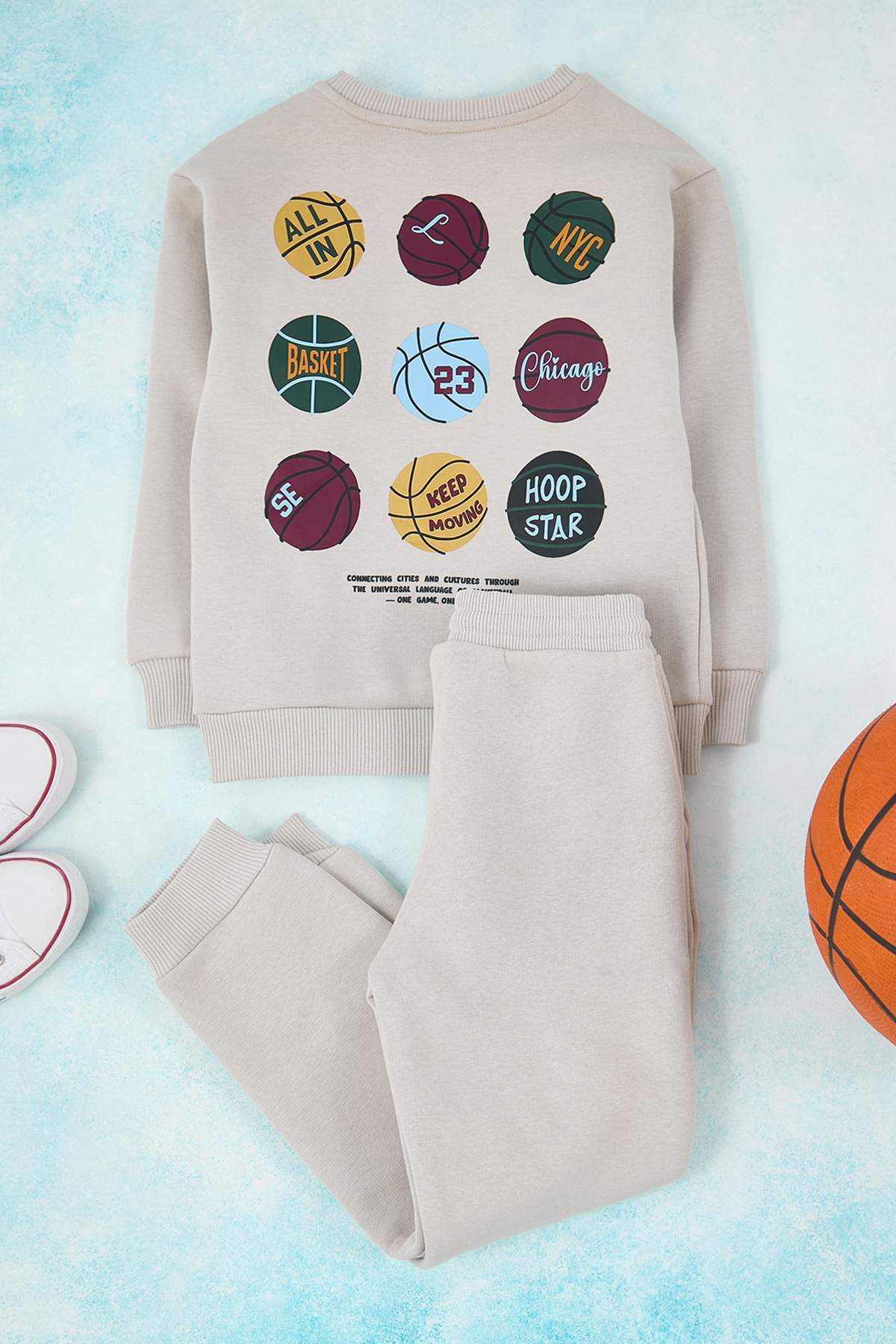 Boys' Beige Fleece-Lined Sweatshirt & Jogger Set