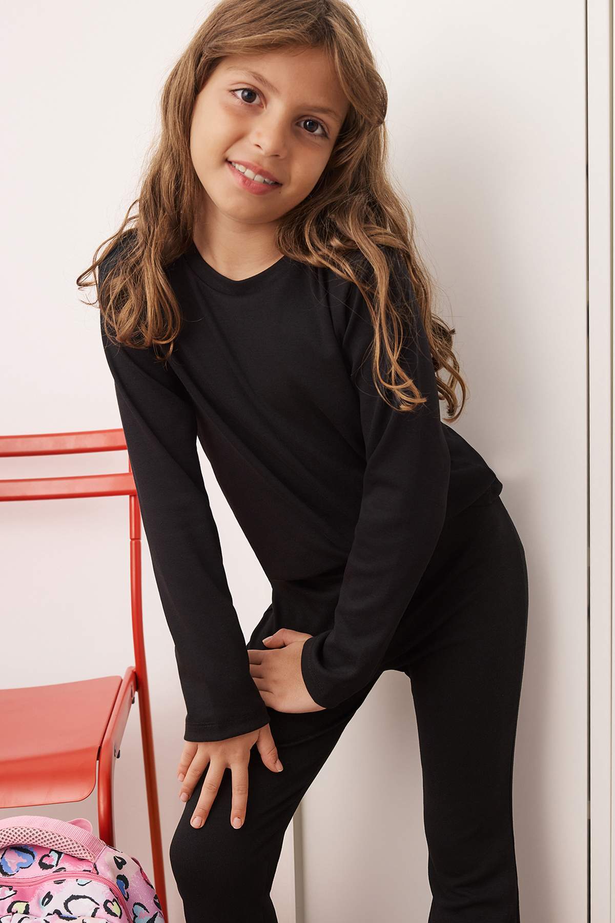 Girls' Burgundy Crew-Neck Top & Leggings Set