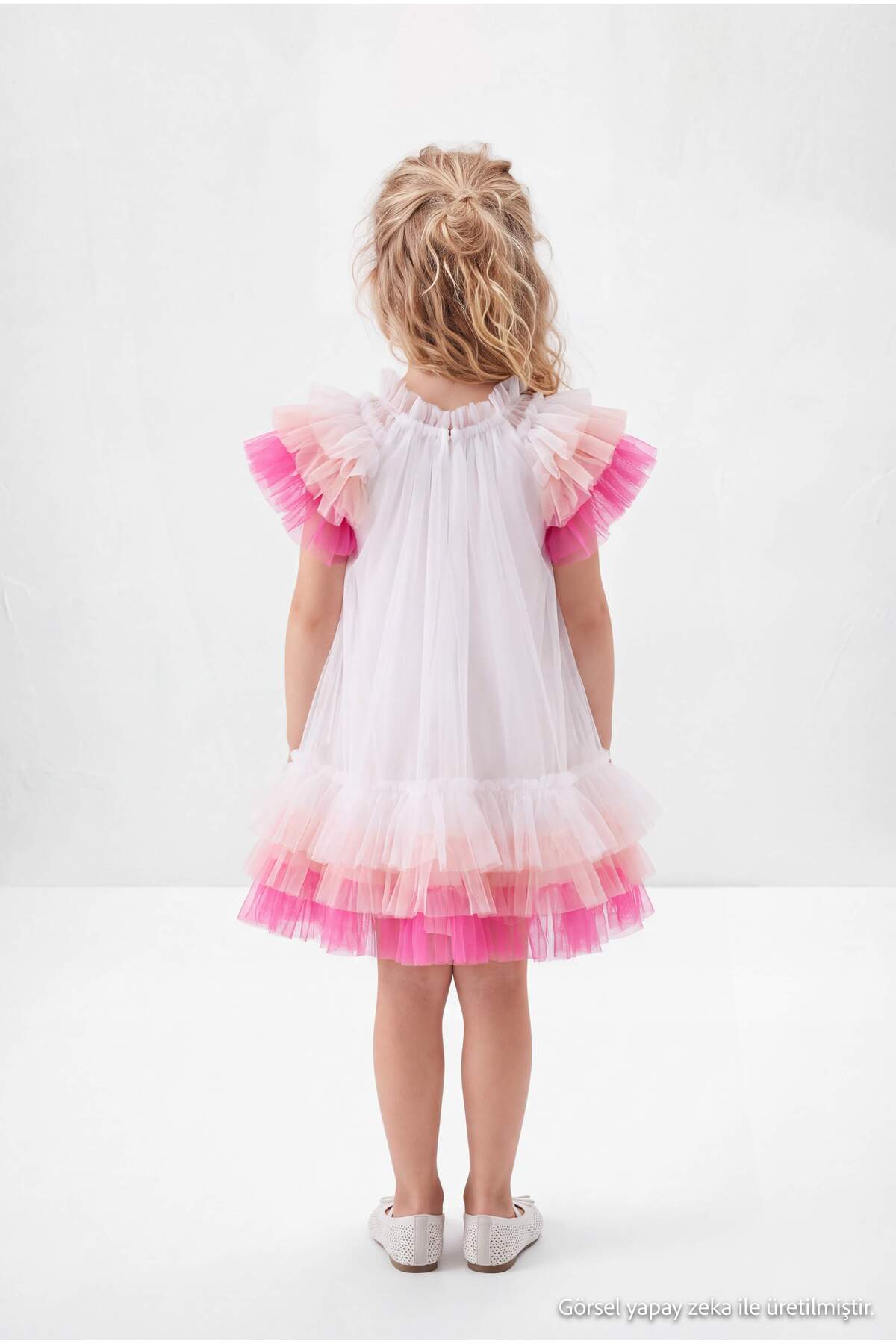 Girls' White Tulle Party Dress