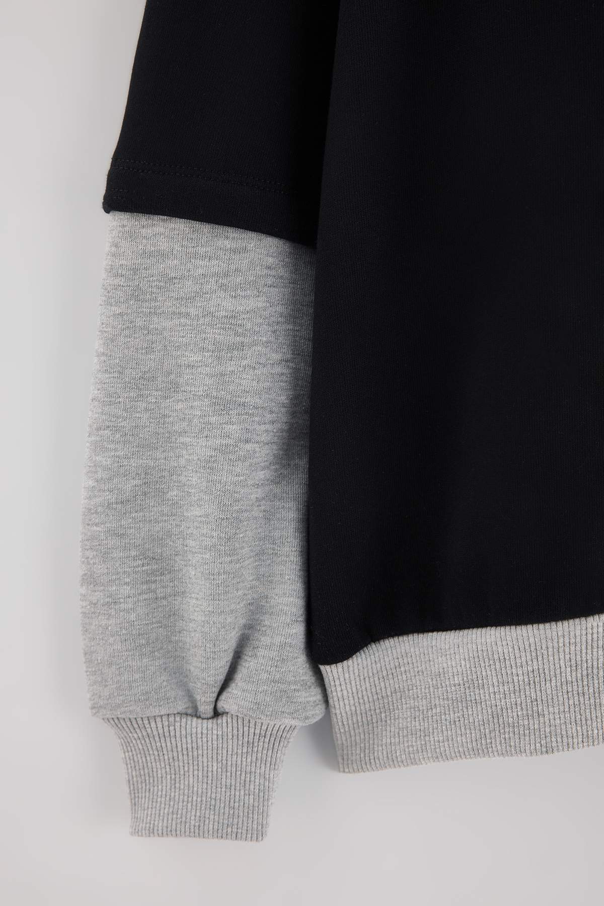 Boys' Black Slogan Layered-Sleeve Sweatshirt