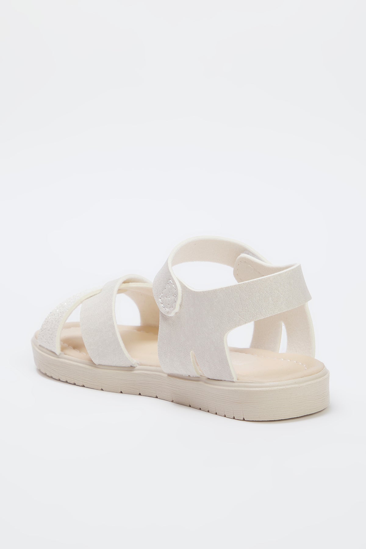 Girls' Beige Glitter Cross-Strap Sandals