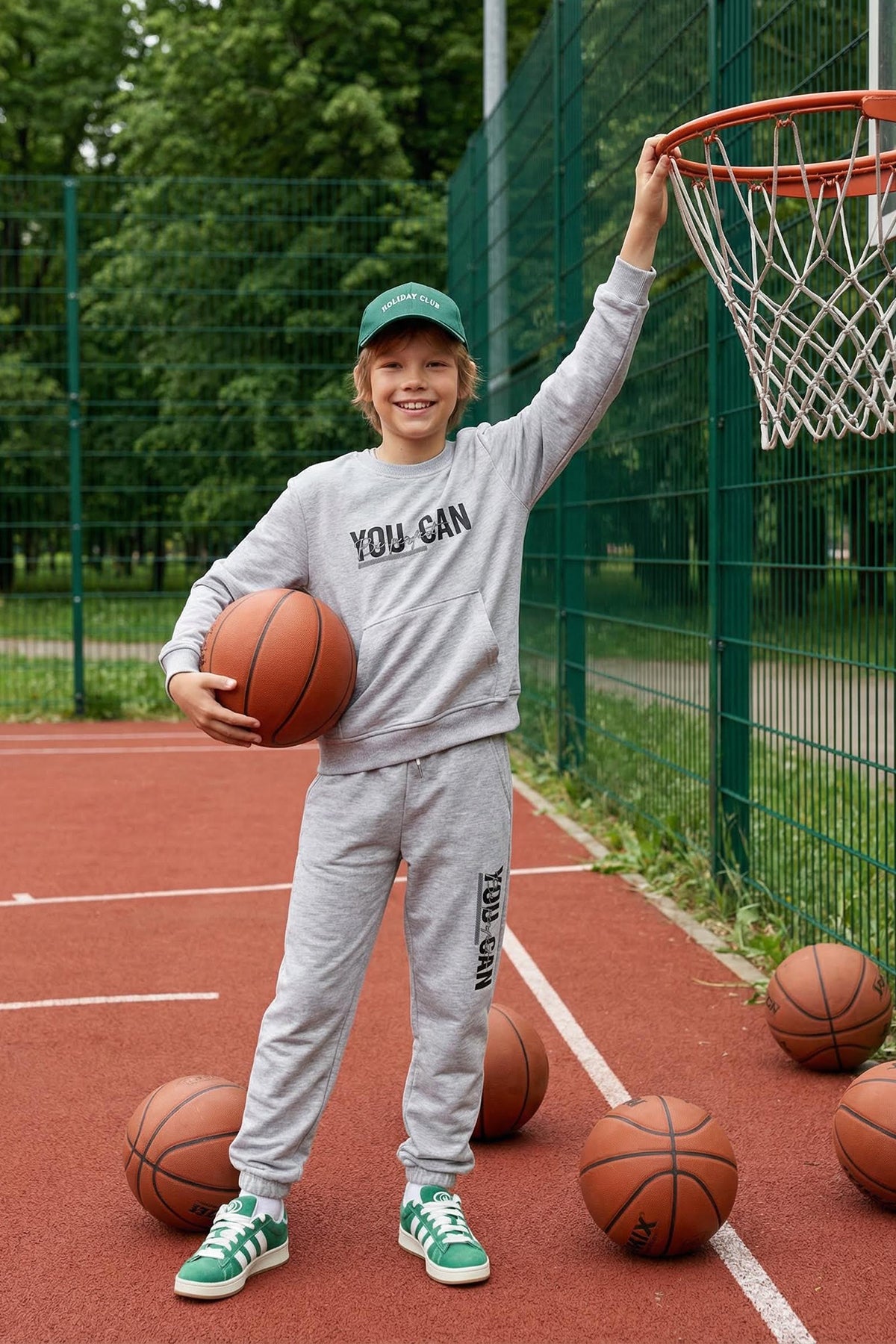 Boys' Grey Marl Slogan Light Sweatshirt & Jogger Set