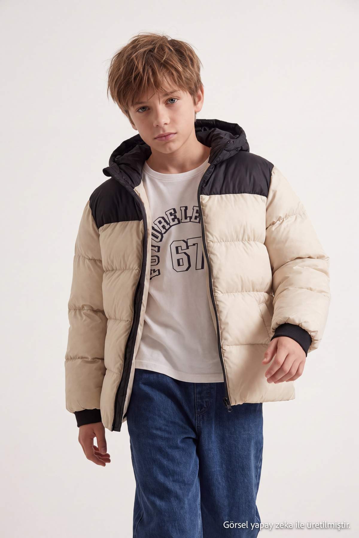 Boys' Beige Puffer Jacket