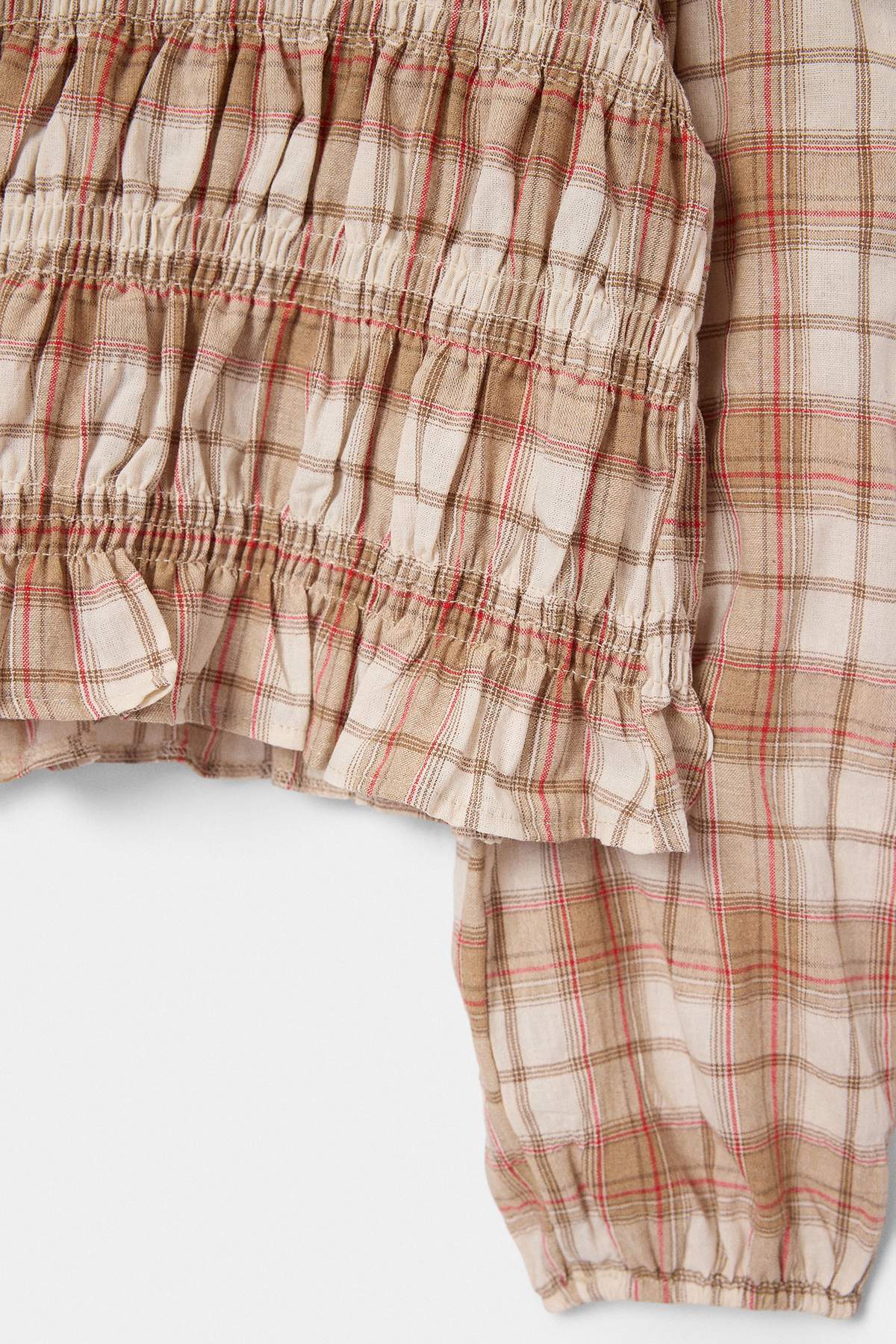 Girls' Plaid Shirred Long-Sleeve Shirt