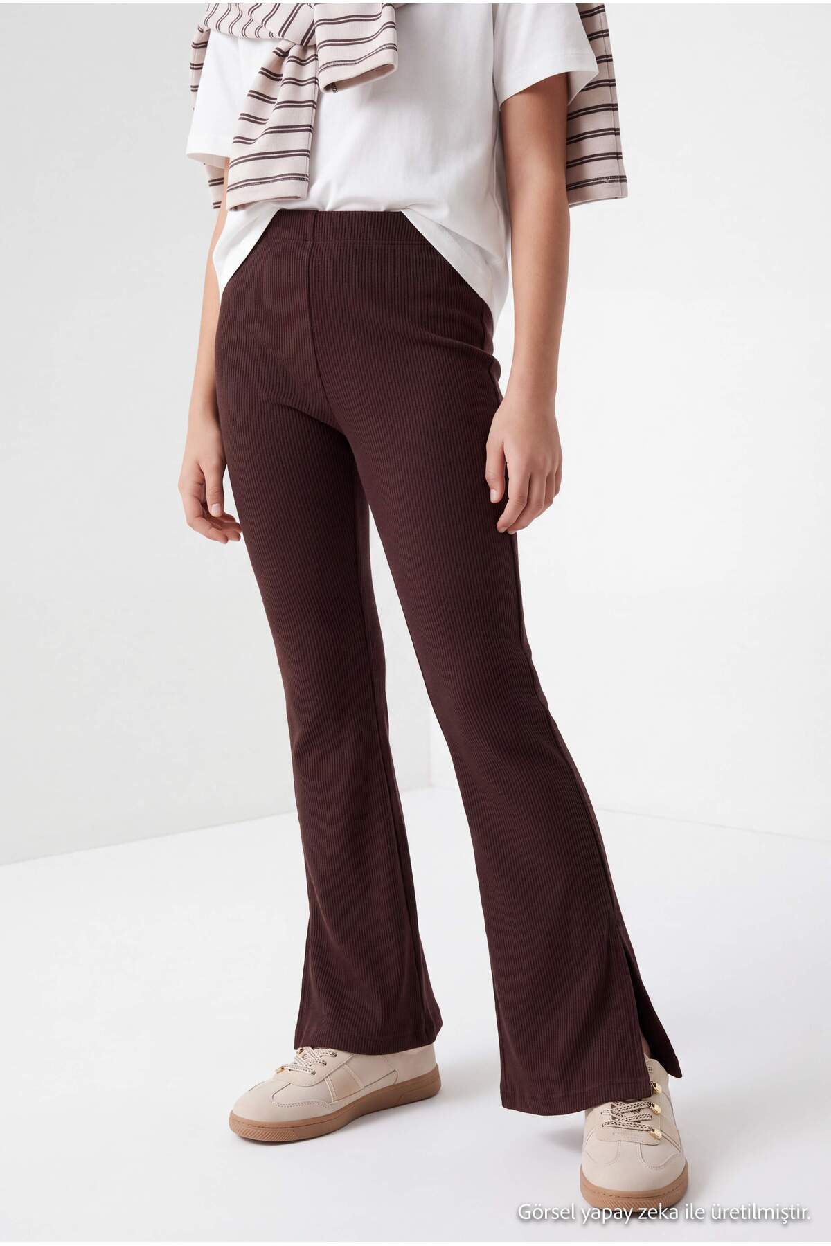 Girls' Brown Knit Leggings