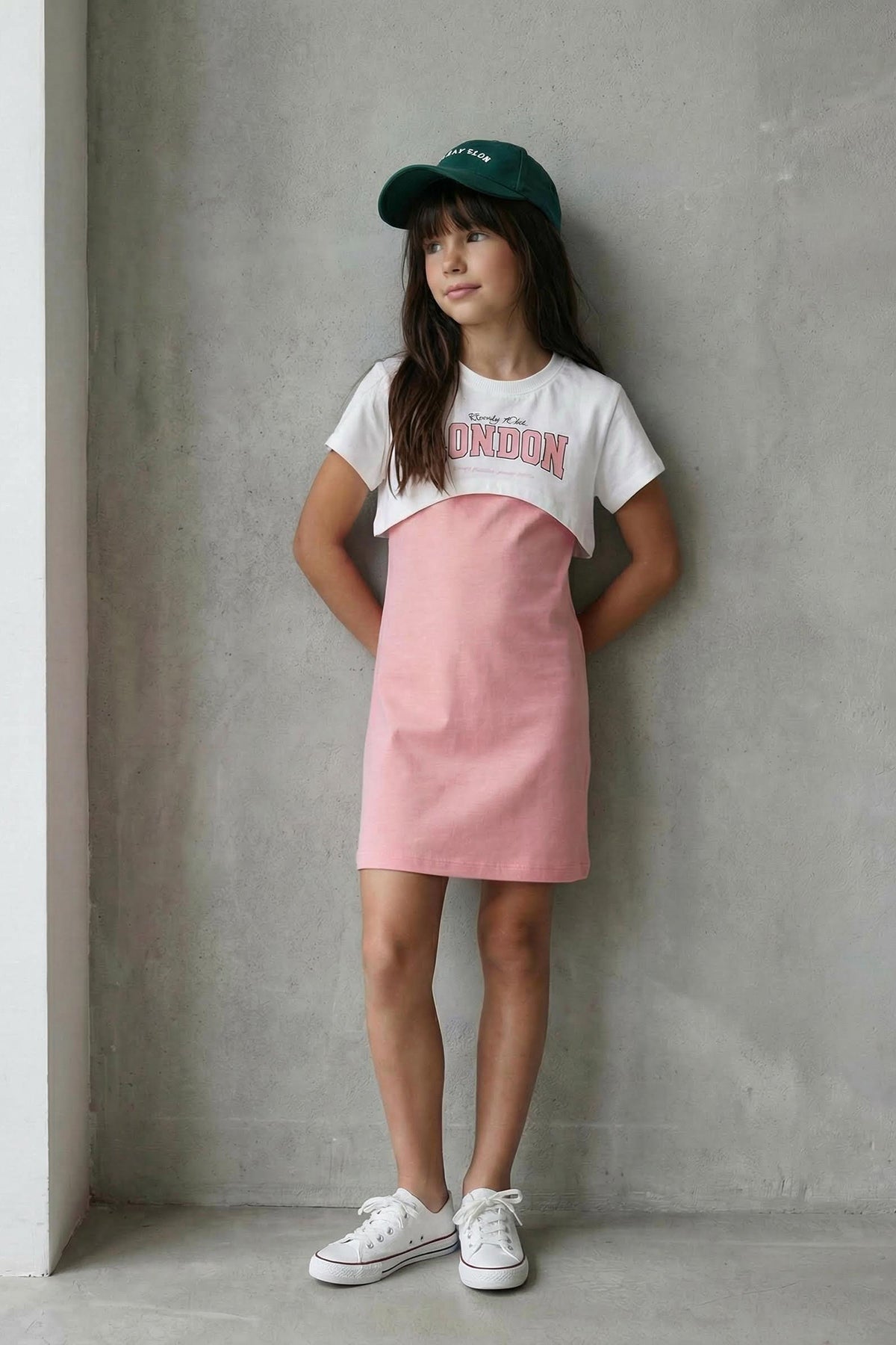 Girls' Pink Slogan-Print Cotton Jersey Dress