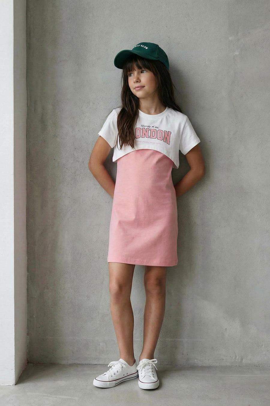 Girls' Pink Slogan-Print Cotton Jersey Dress